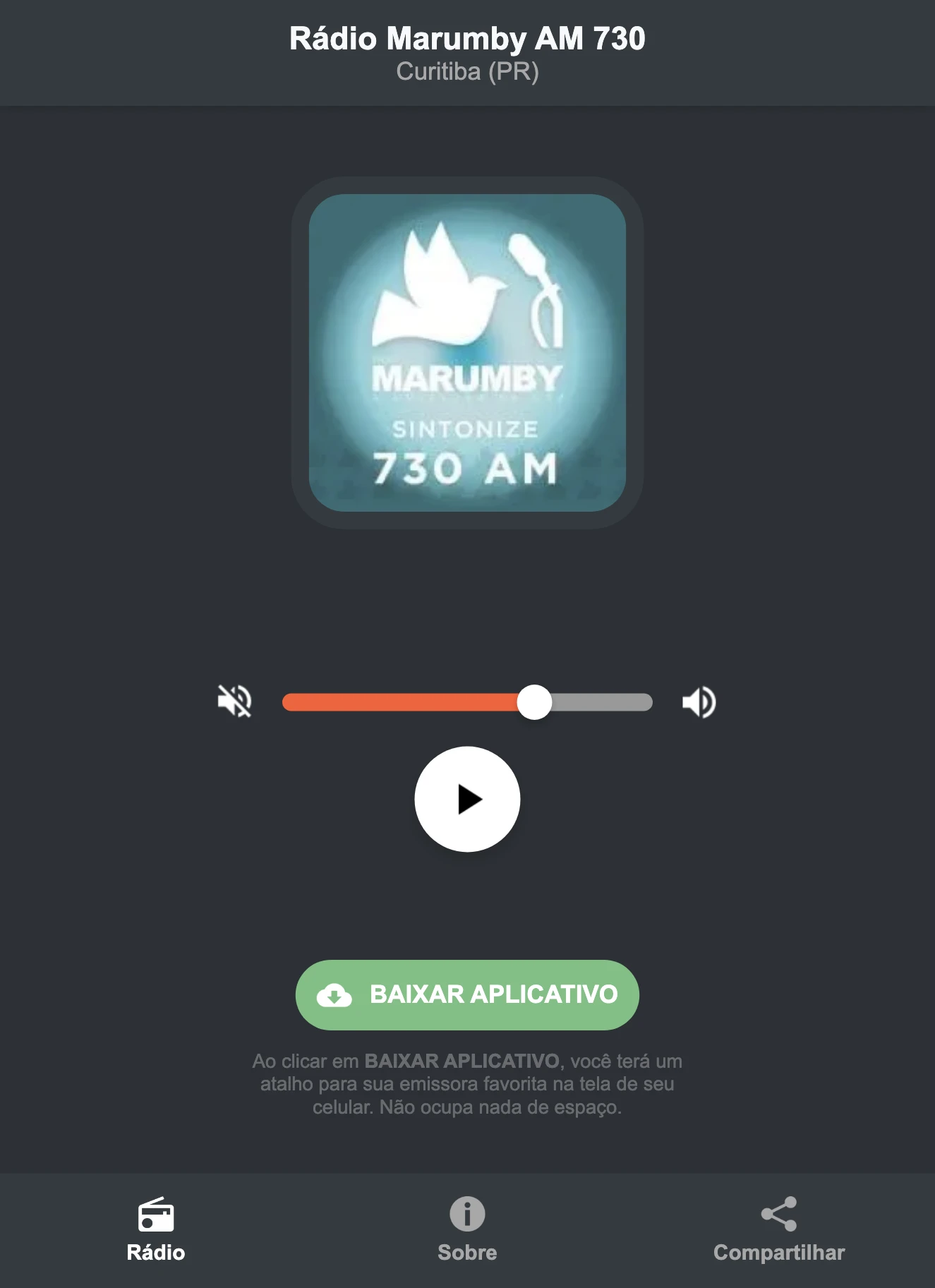 Screenshot do aplicativo da Rádio Marumby AM 730
