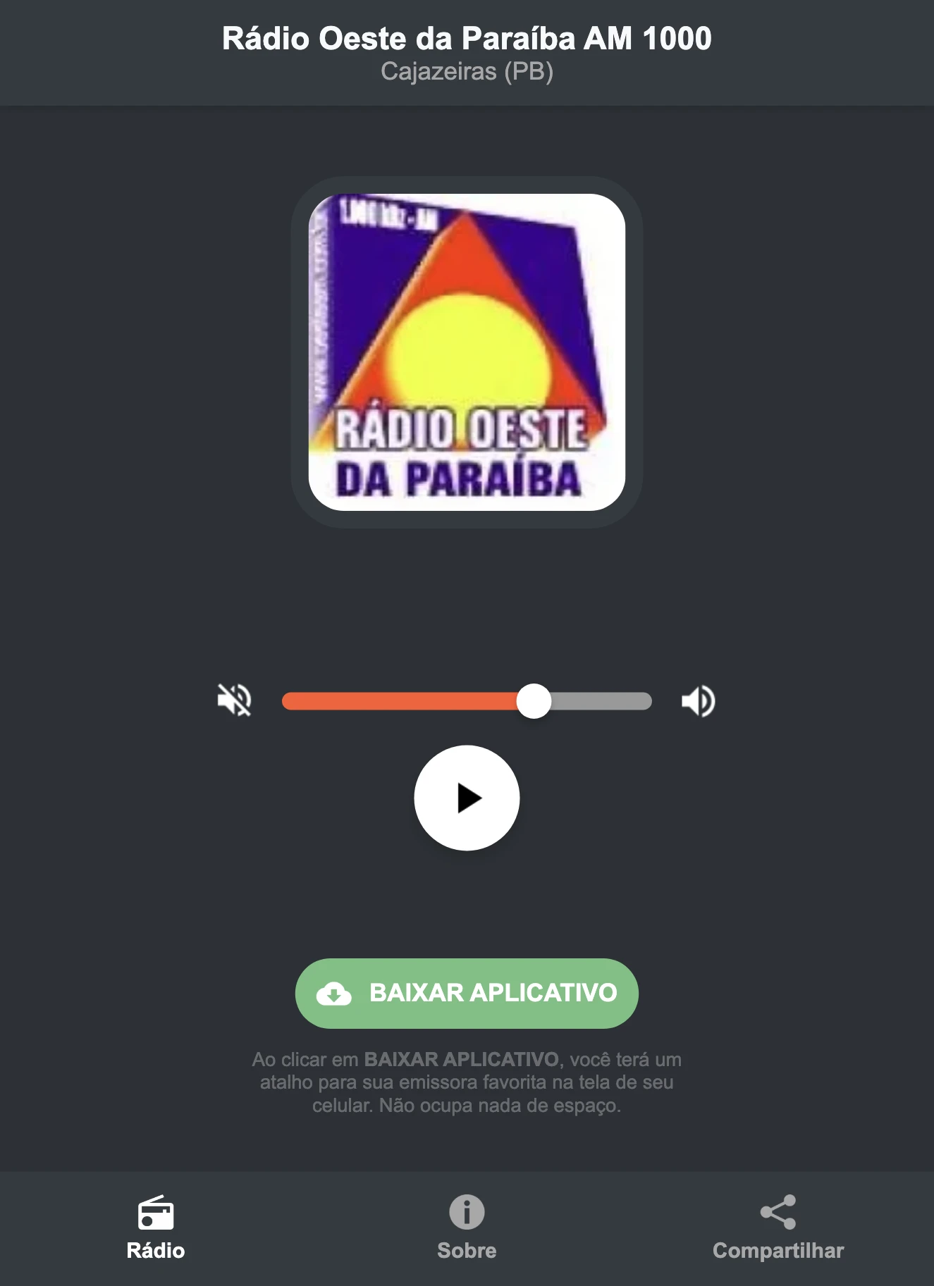 Screenshot do aplicativo da Rádio Oeste da Paraíba AM 1000