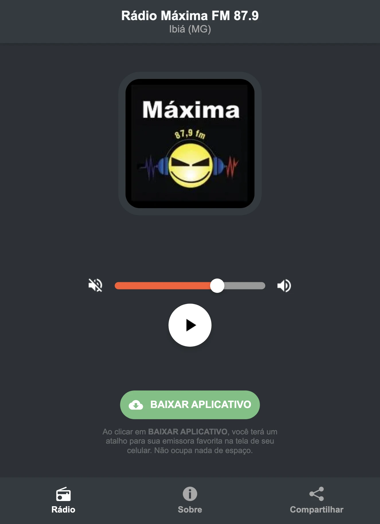 Screenshot do aplicativo da Rádio Máxima FM 87.9