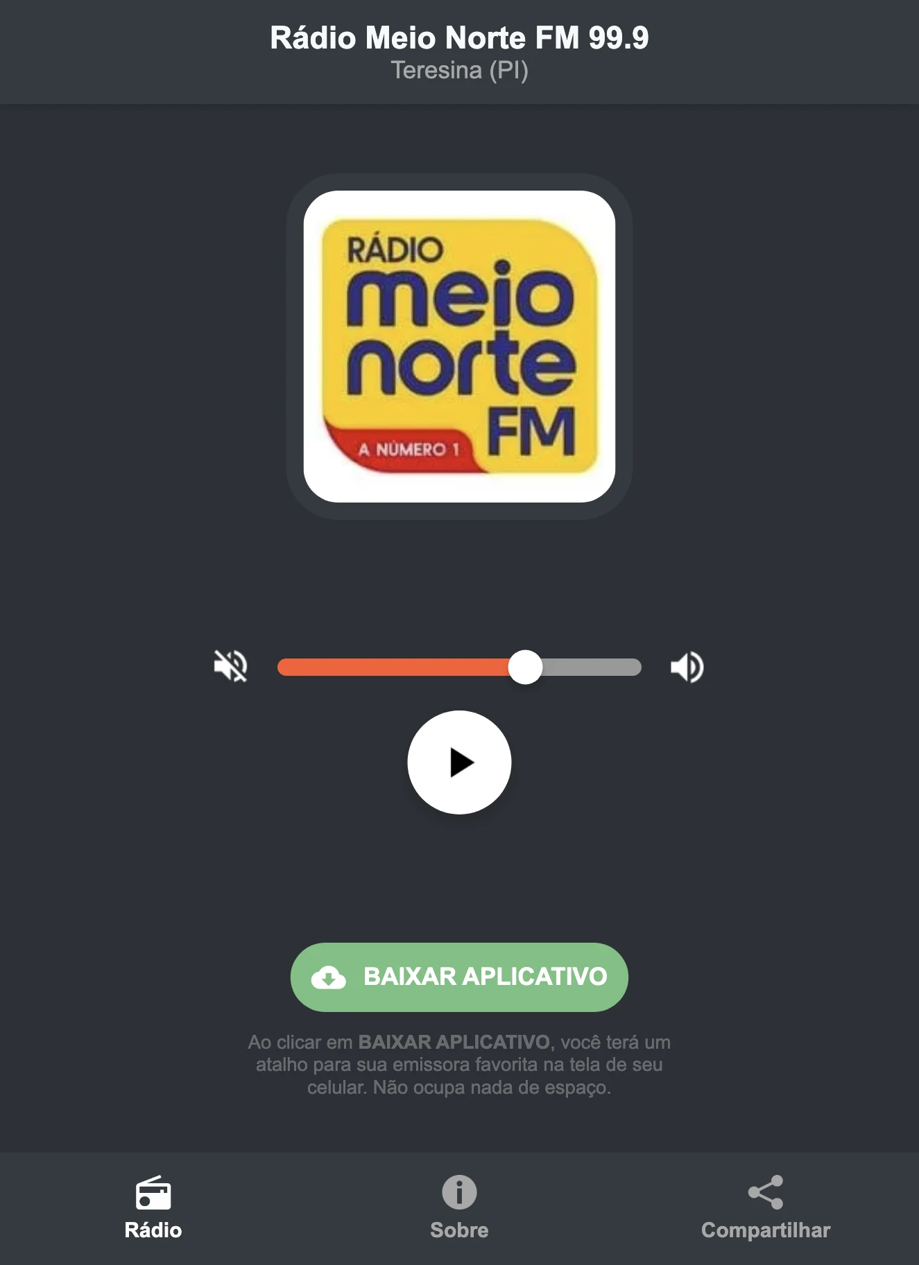 Screenshot do aplicativo da Rádio Meio Norte FM 99.9