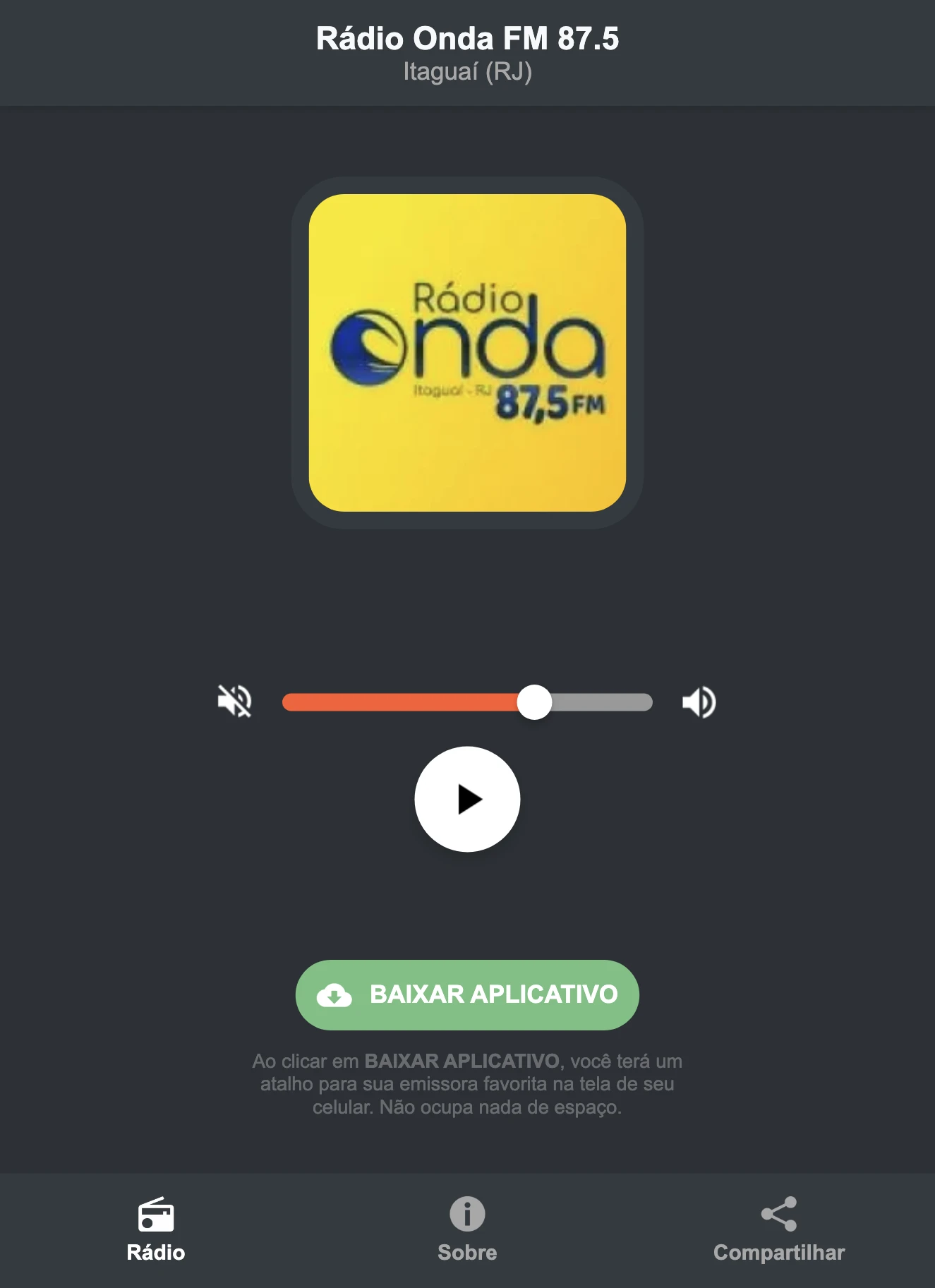 Screenshot do aplicativo da Rádio Onda FM 87.5