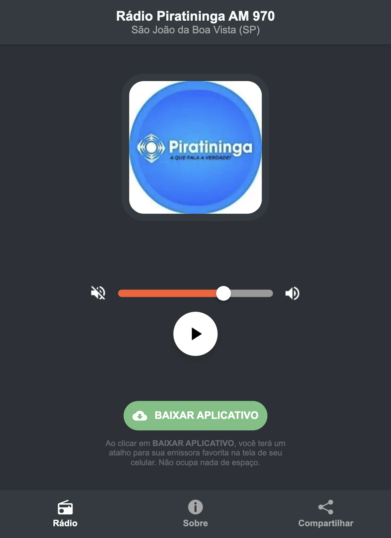 Screenshot do aplicativo da Rádio Piratininga AM 970