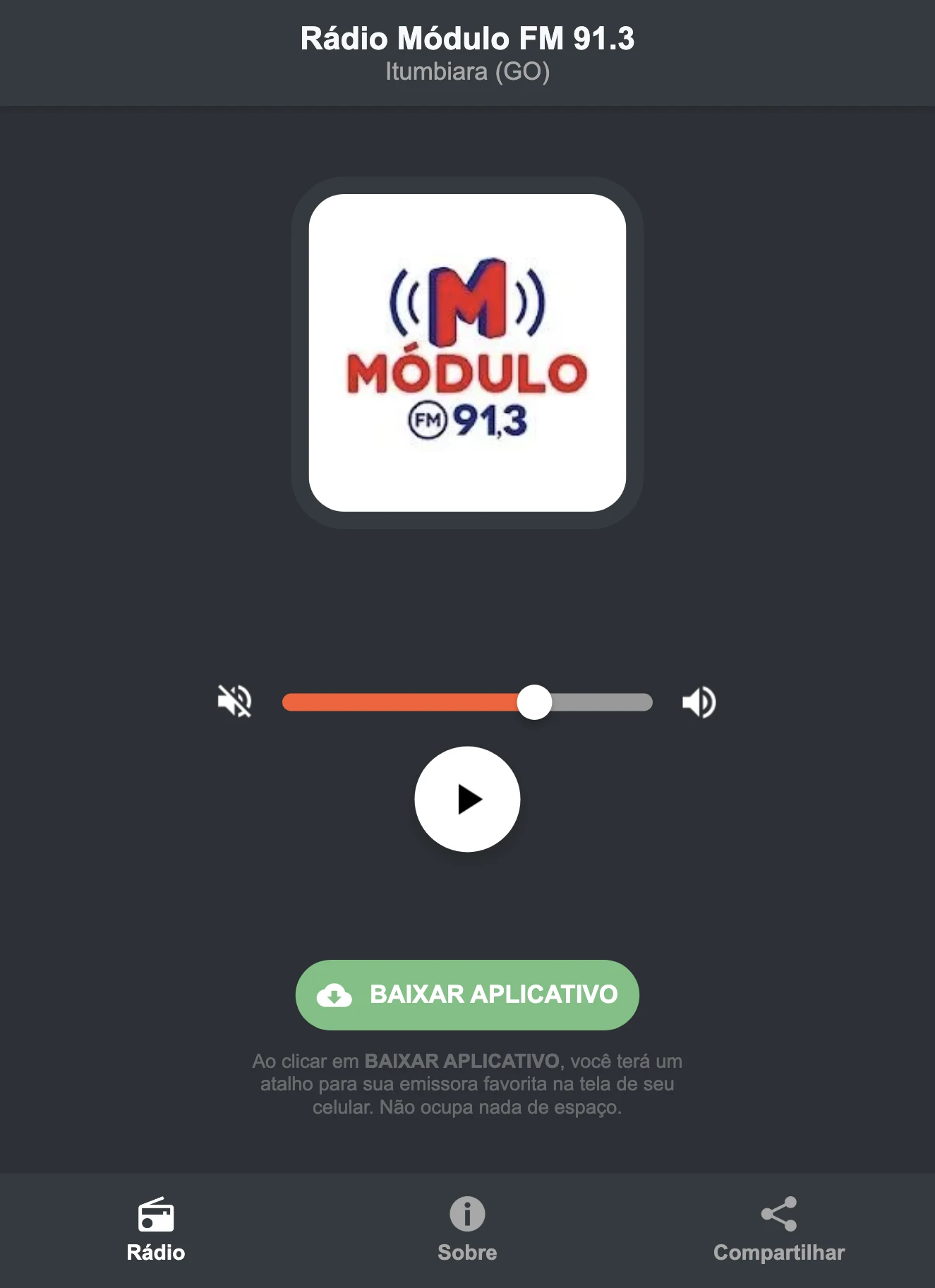 Screenshot do aplicativo da Rádio Módulo FM 91.3