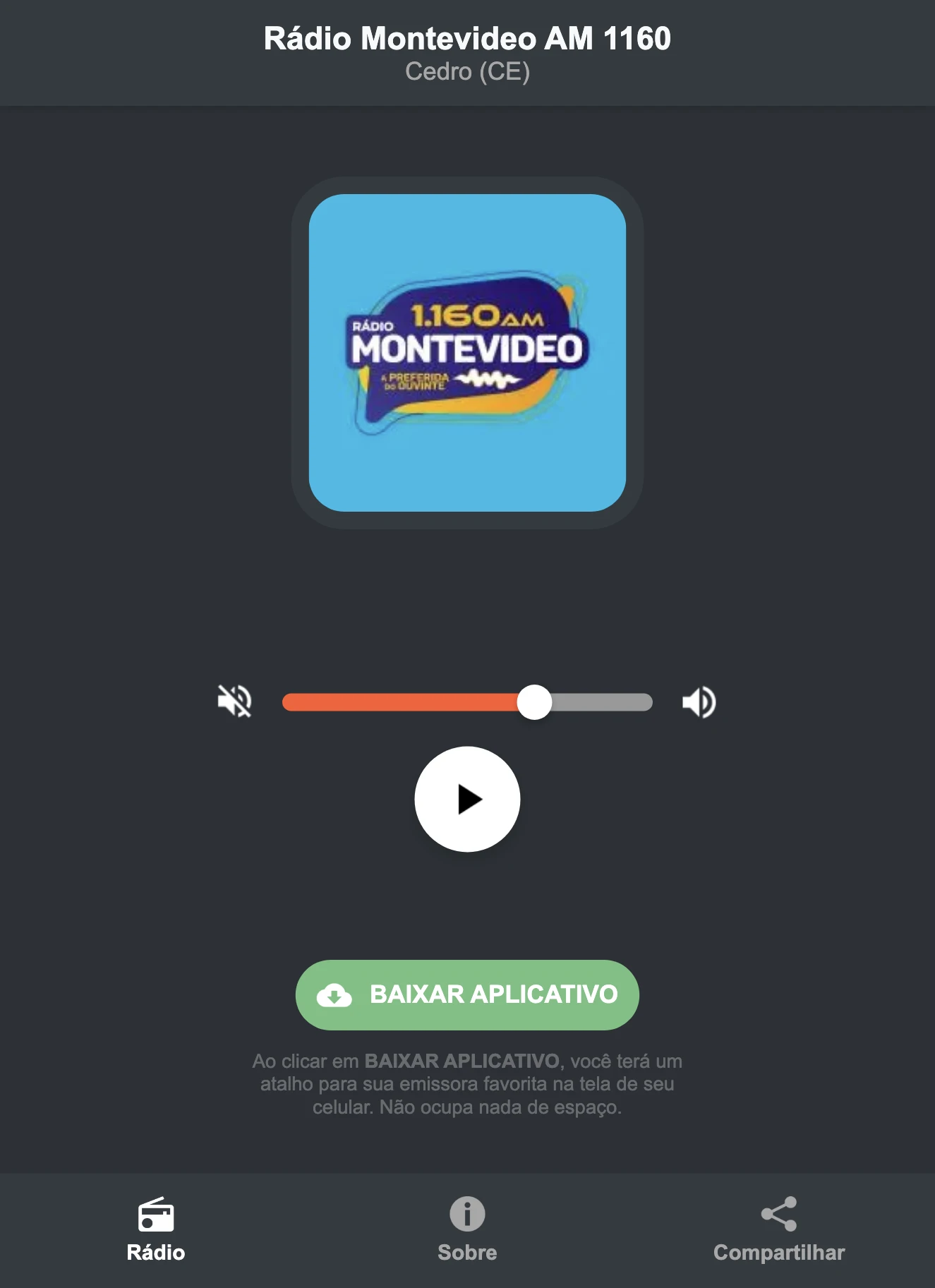 Screenshot do aplicativo da Rádio Montevideo AM 1160