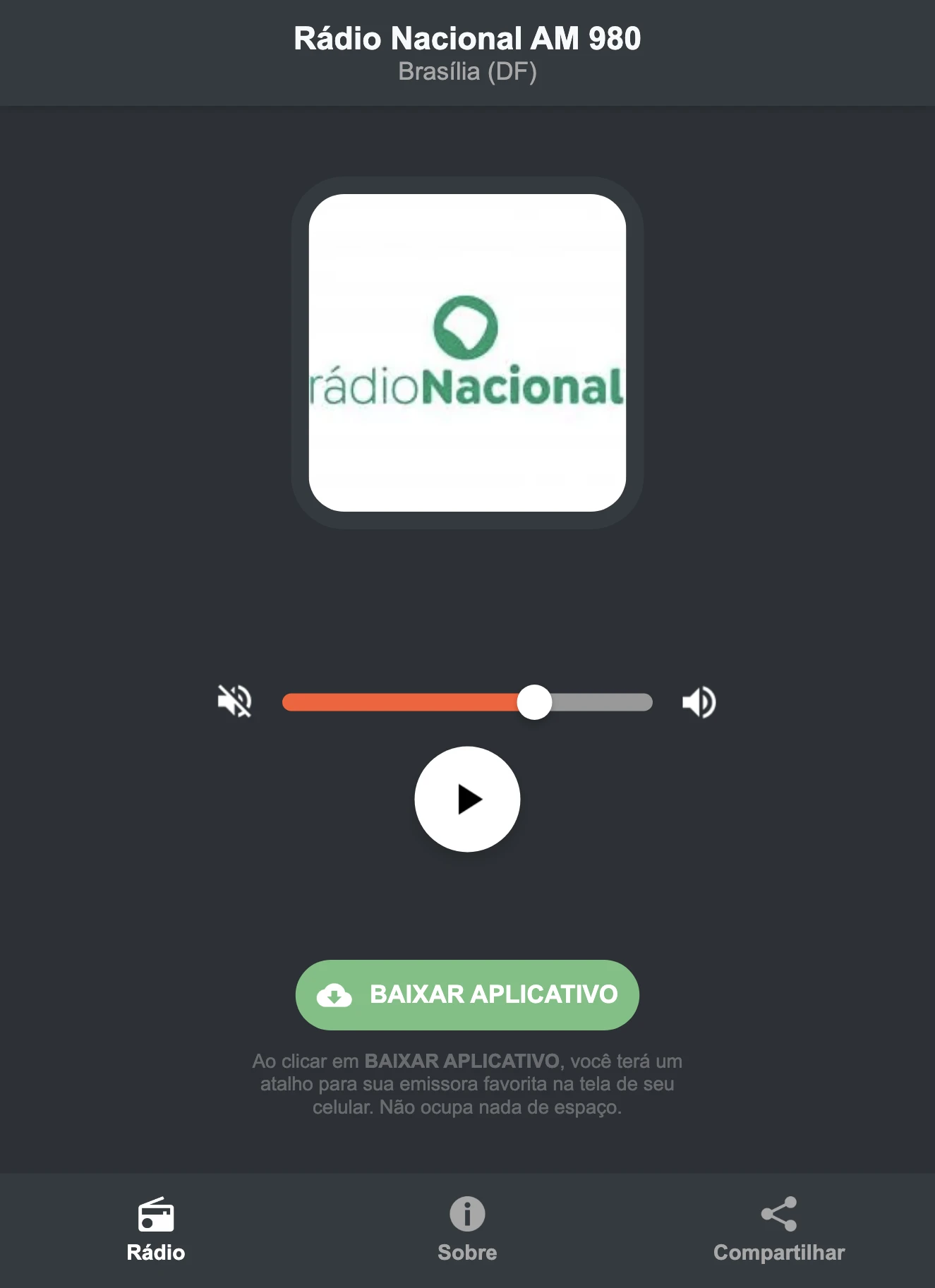 Screenshot do aplicativo da Rádio Nacional AM 980