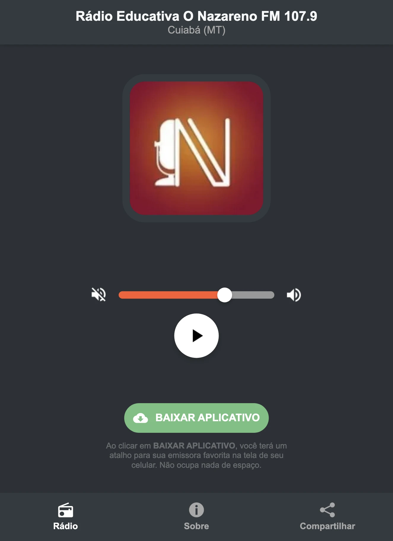 Screenshot do aplicativo da Rádio Educativa O Nazareno FM 107.9