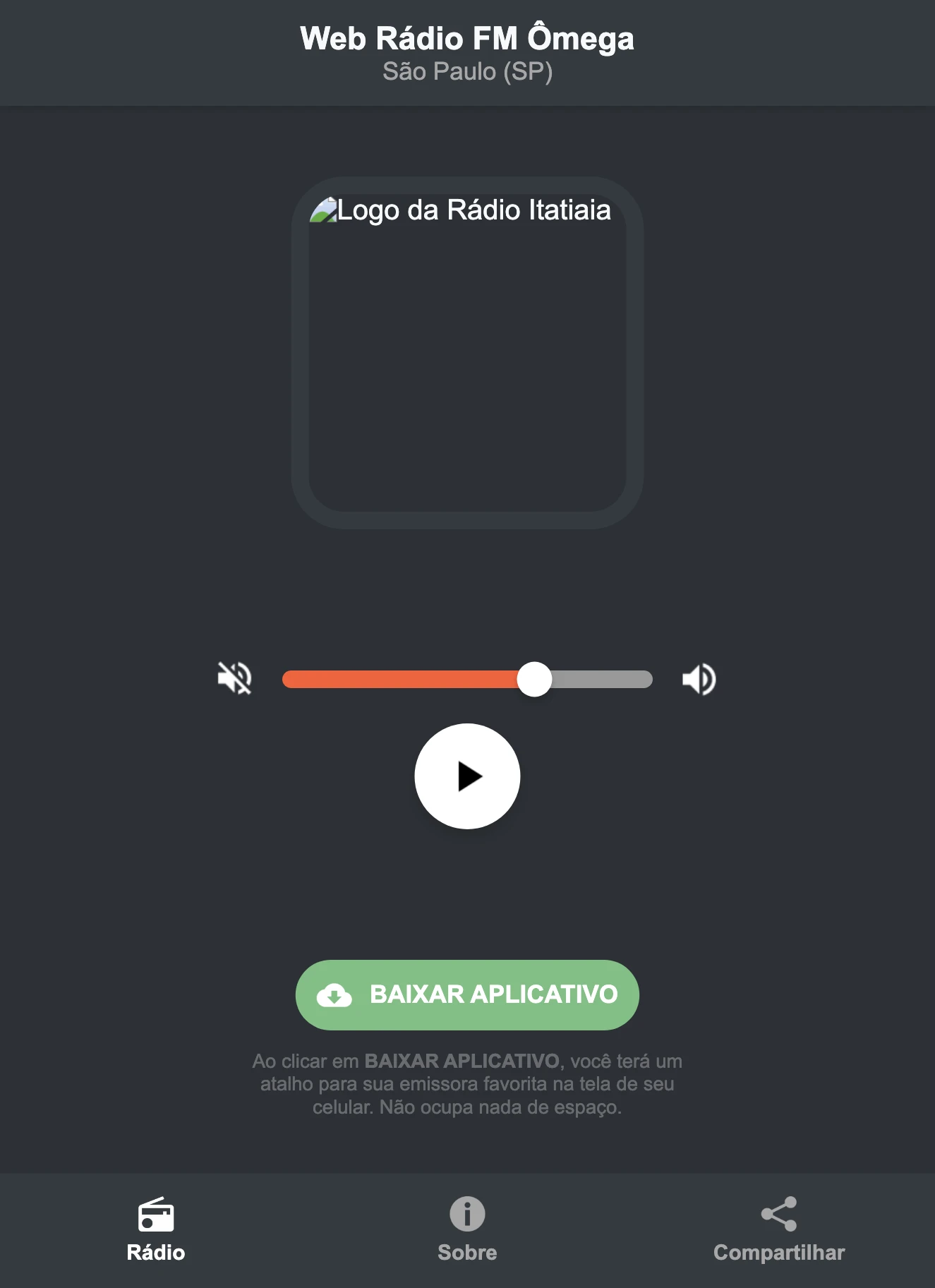 Screenshot do aplicativo da Web Rádio FM Ômega