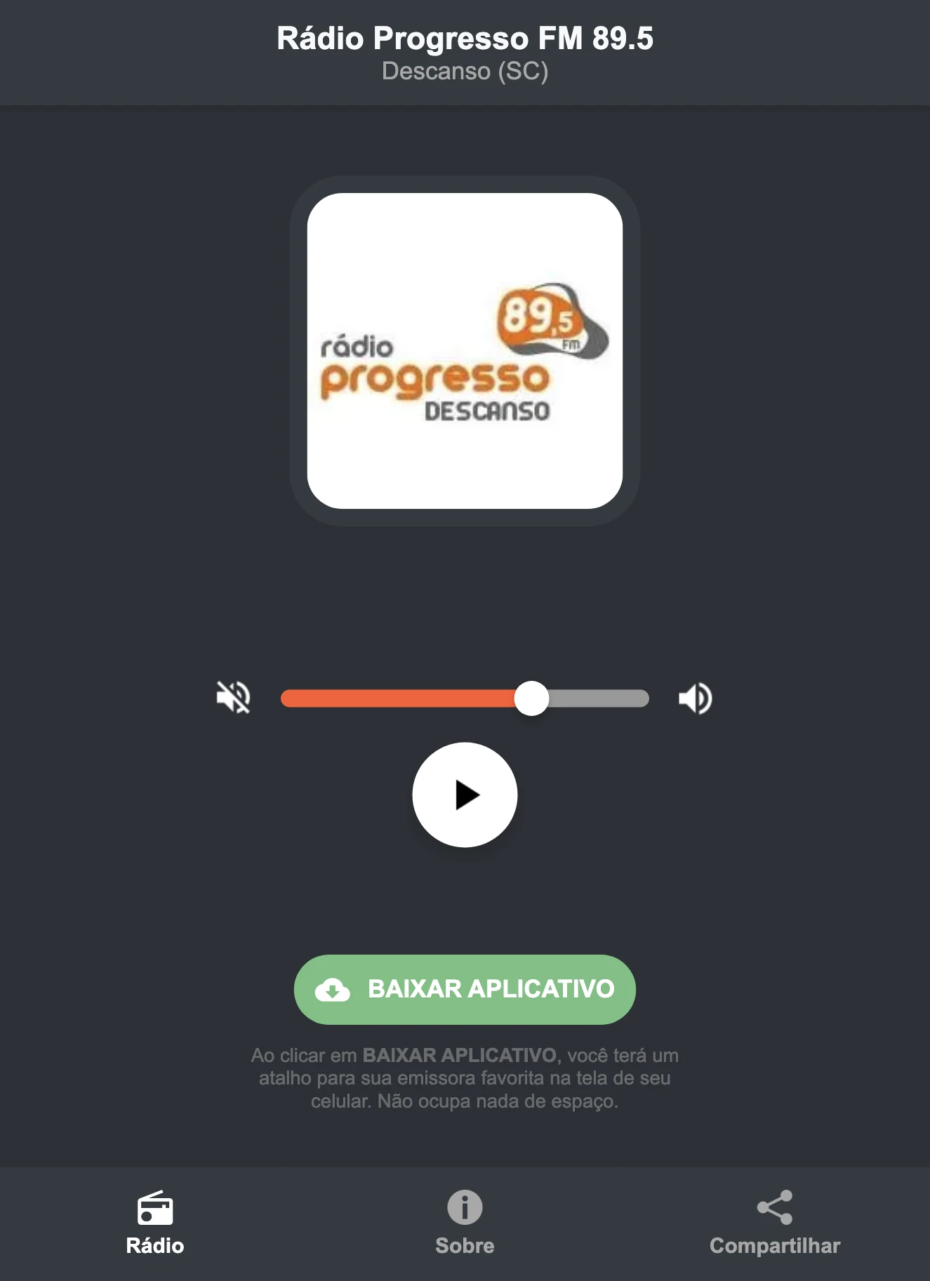 Screenshot do aplicativo da Rádio Progresso FM 89.5