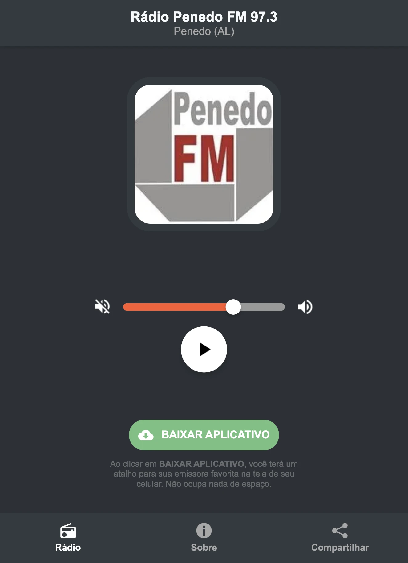 Screenshot do aplicativo da Rádio Penedo FM 97.3