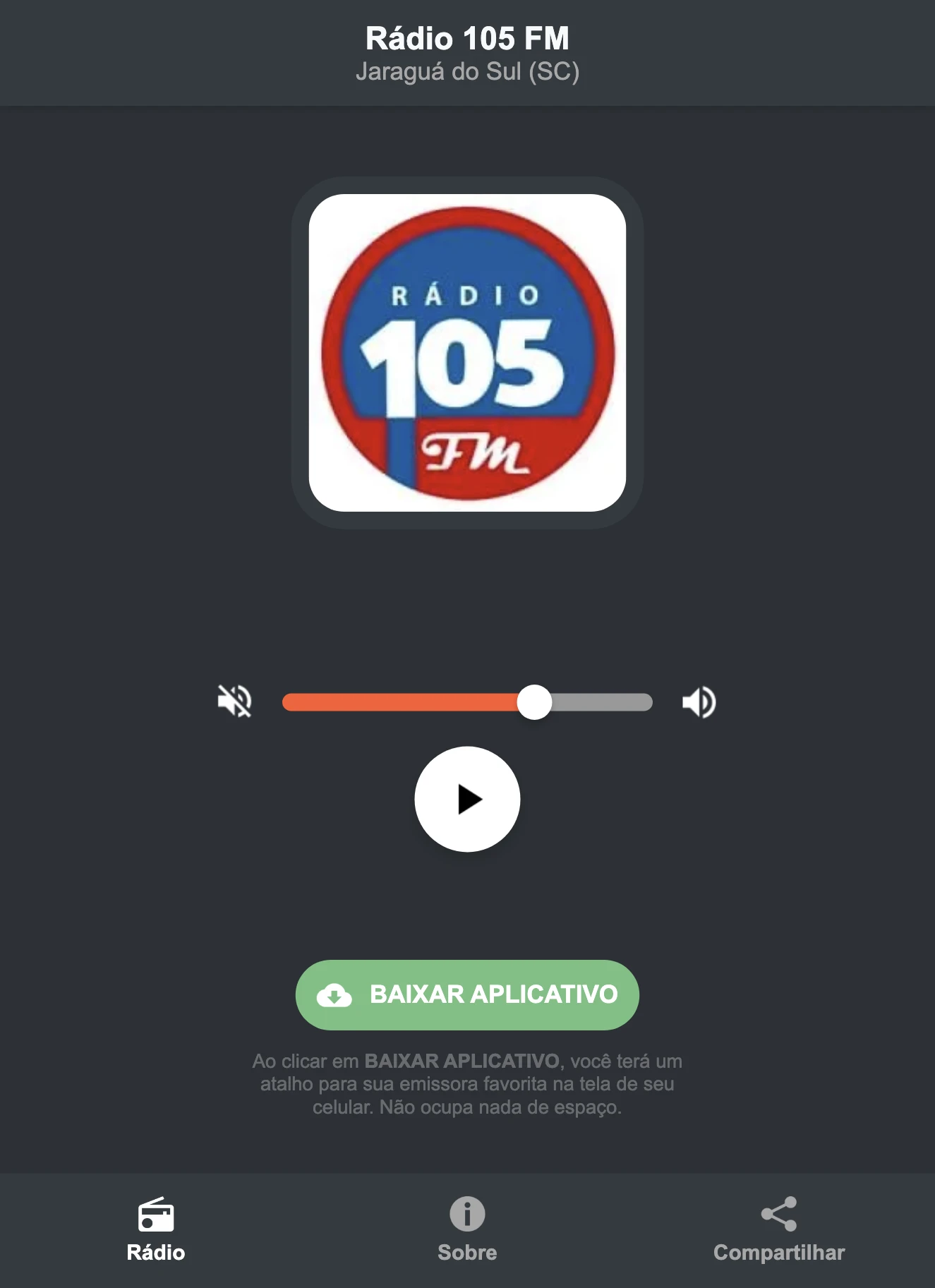 Screenshot do aplicativo da Rádio 105 FM