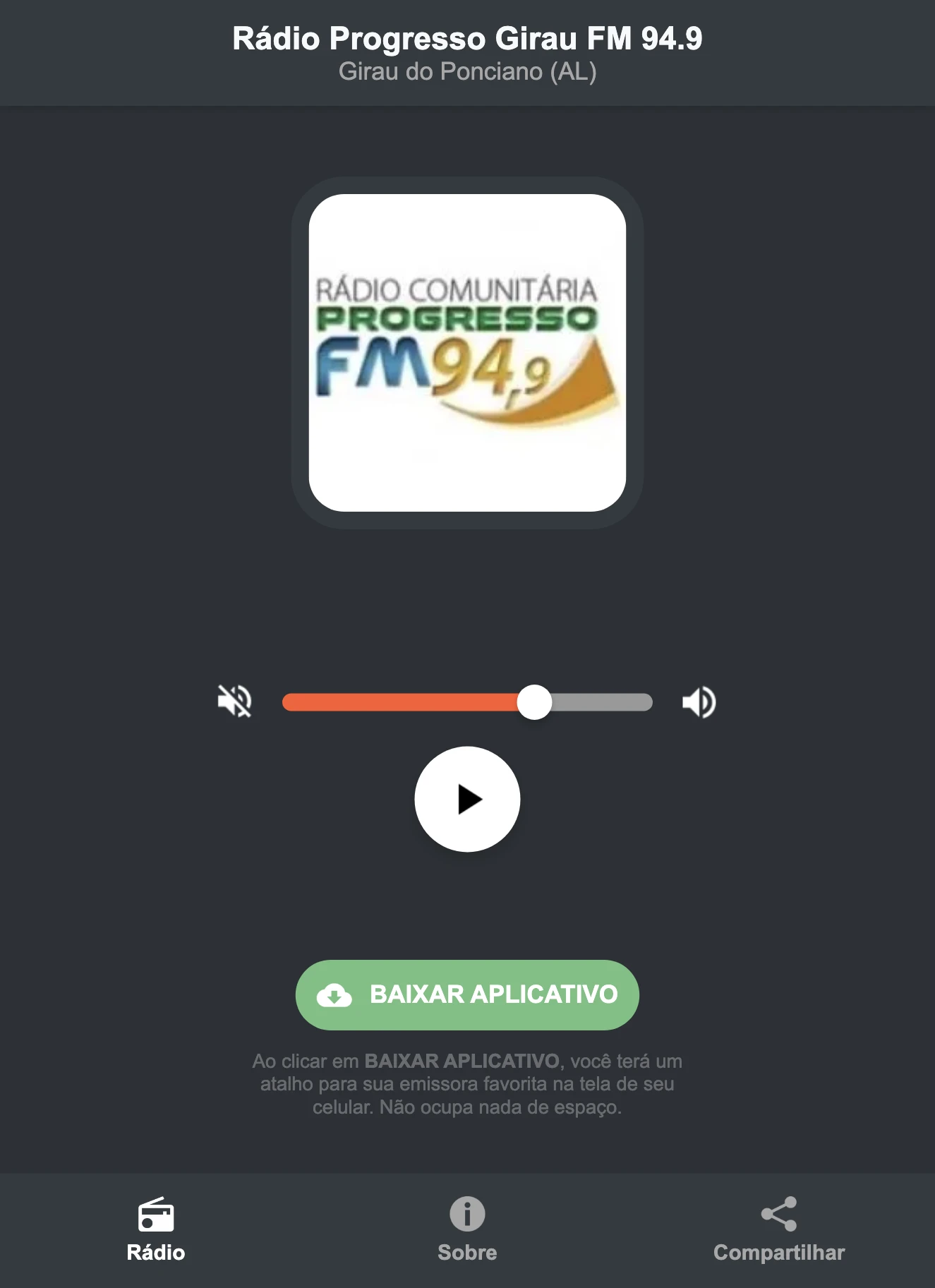 Screenshot do aplicativo da Rádio Progresso Girau FM 94.9