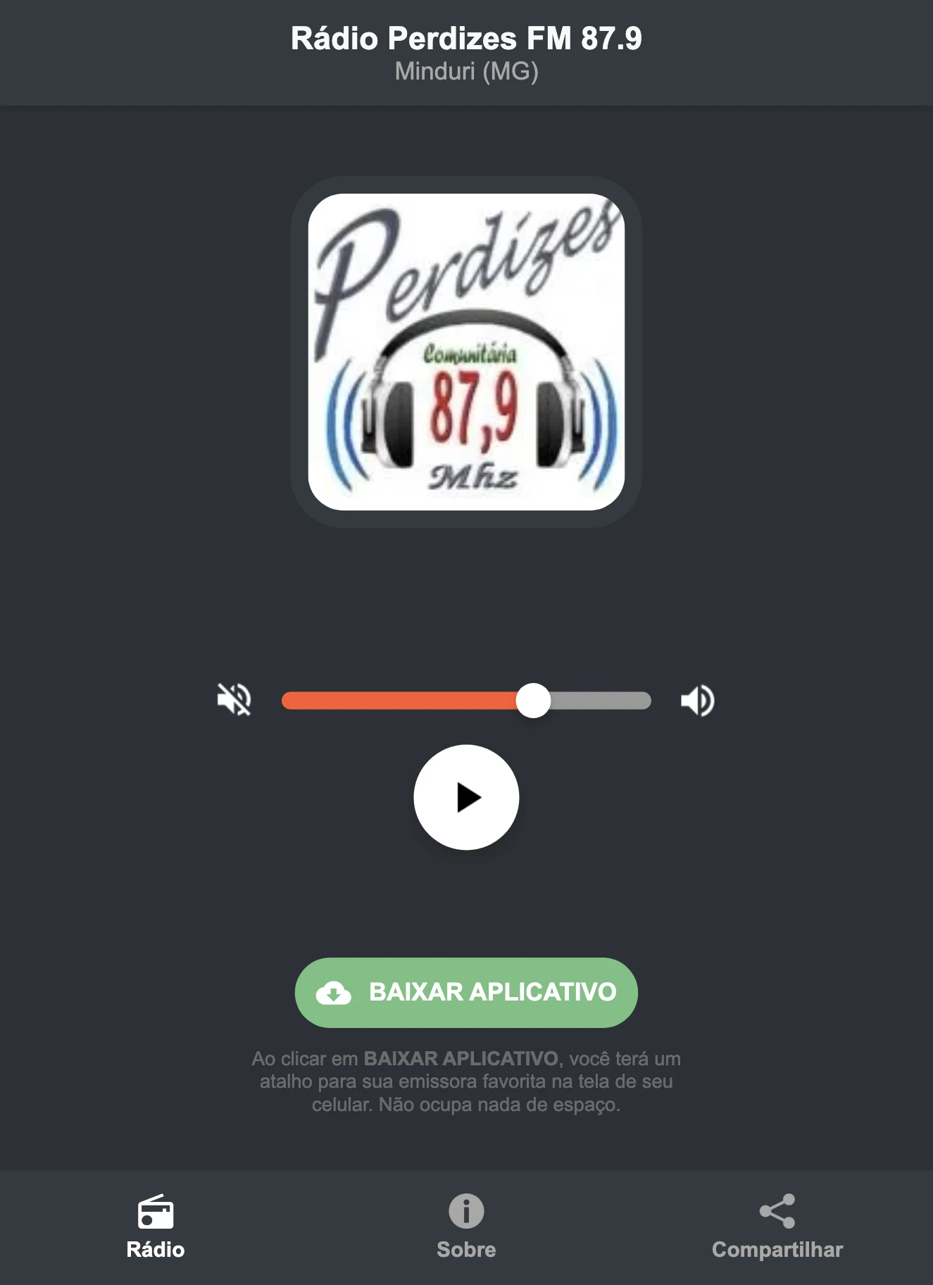 Screenshot do aplicativo da Rádio Perdizes FM 87.9