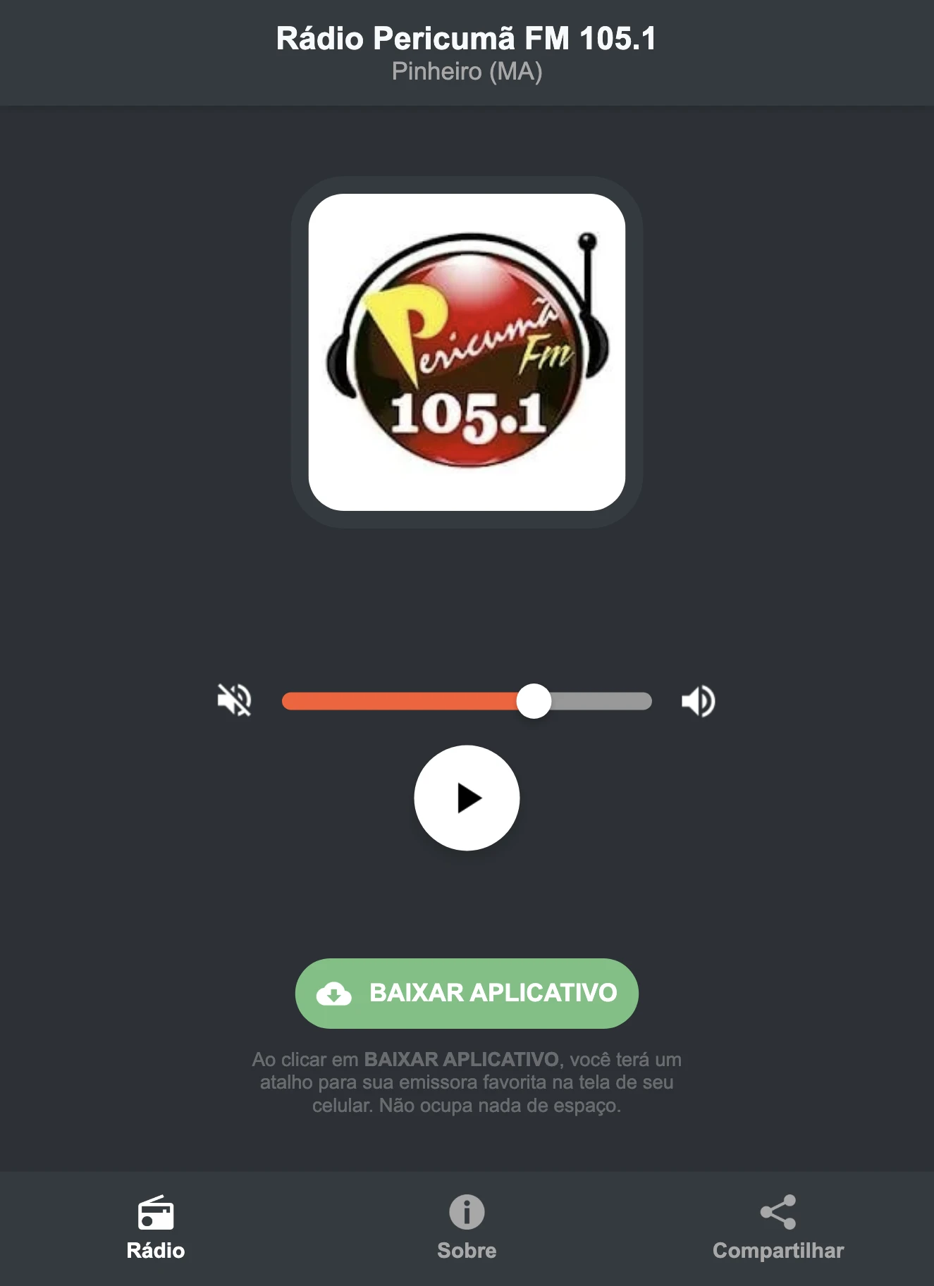 Screenshot do aplicativo da Rádio Pericumã FM 105.1