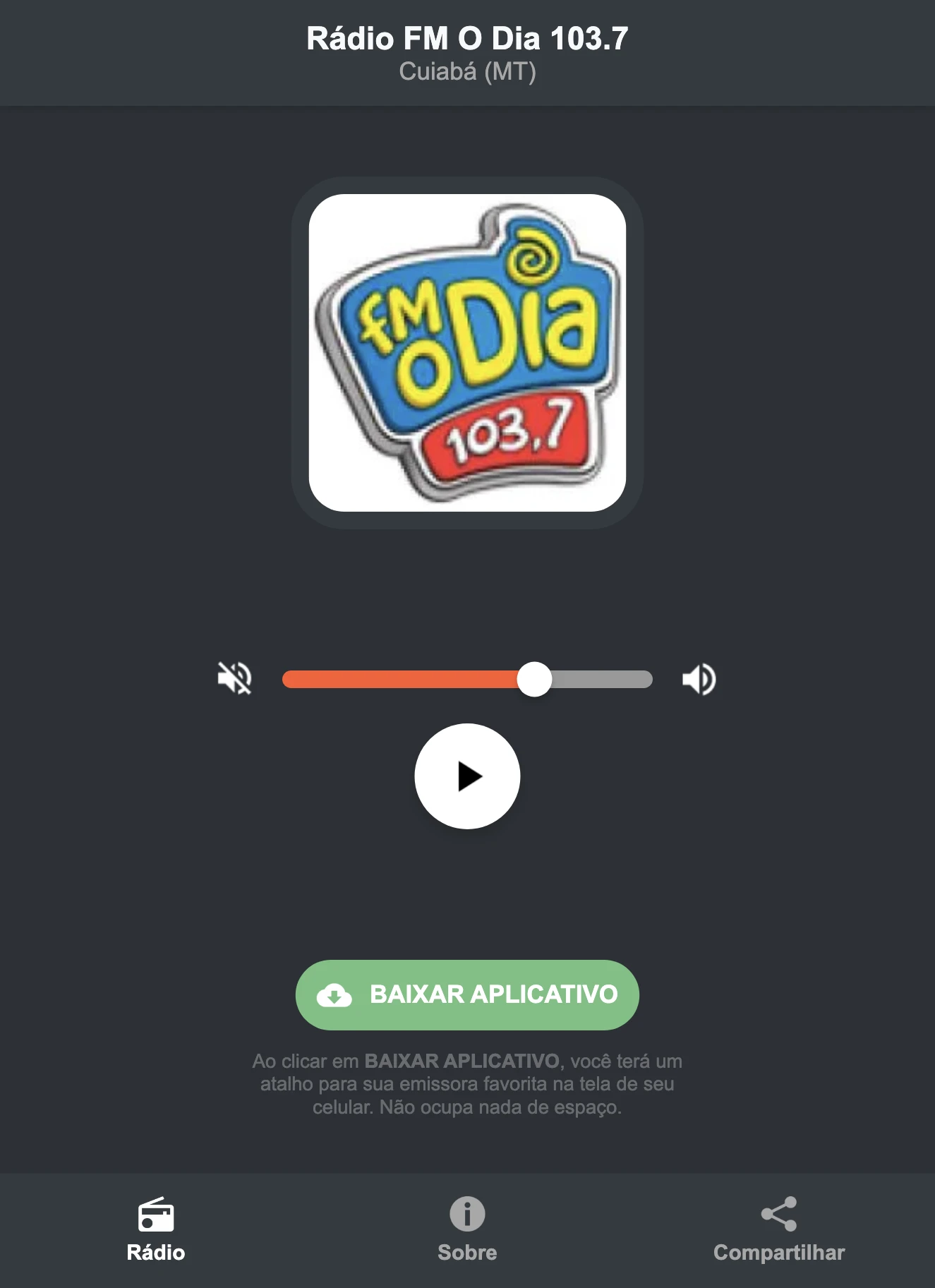 Screenshot do aplicativo da Rádio FM O Dia 103.7