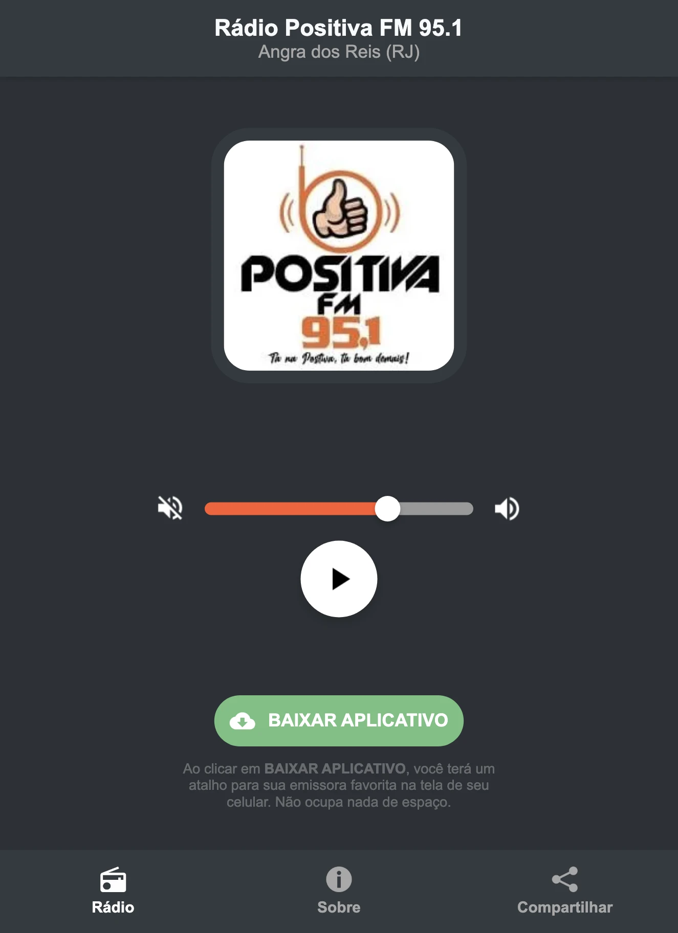 Screenshot do aplicativo da Rádio Positiva FM 95.1