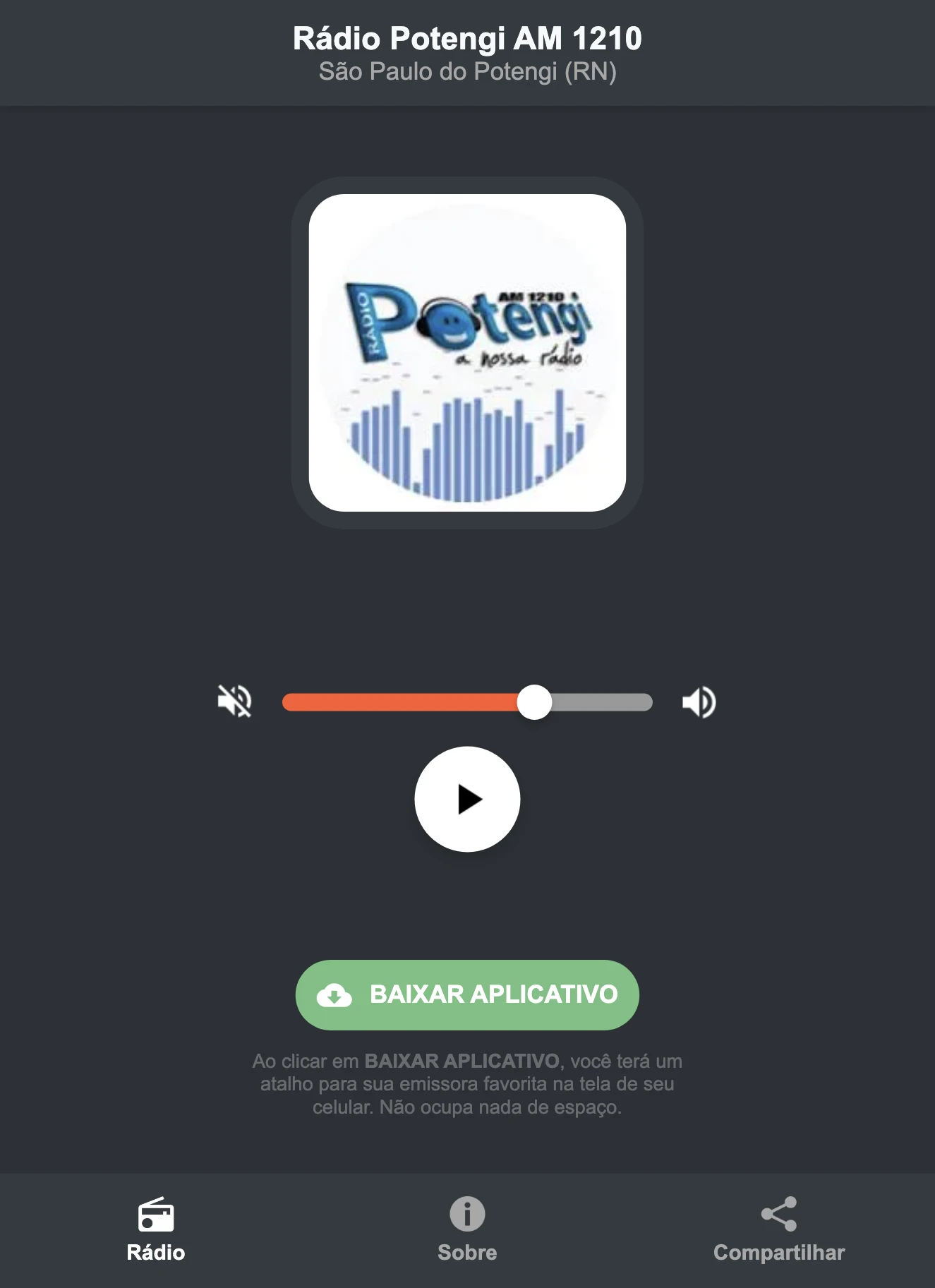 Screenshot do aplicativo da Rádio Potengi AM 1210