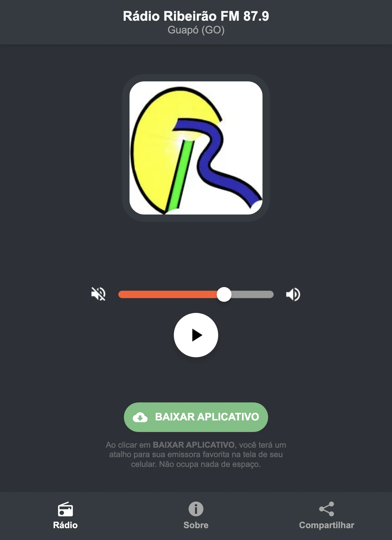 Screenshot do aplicativo da Rádio Ribeirão FM 87.9