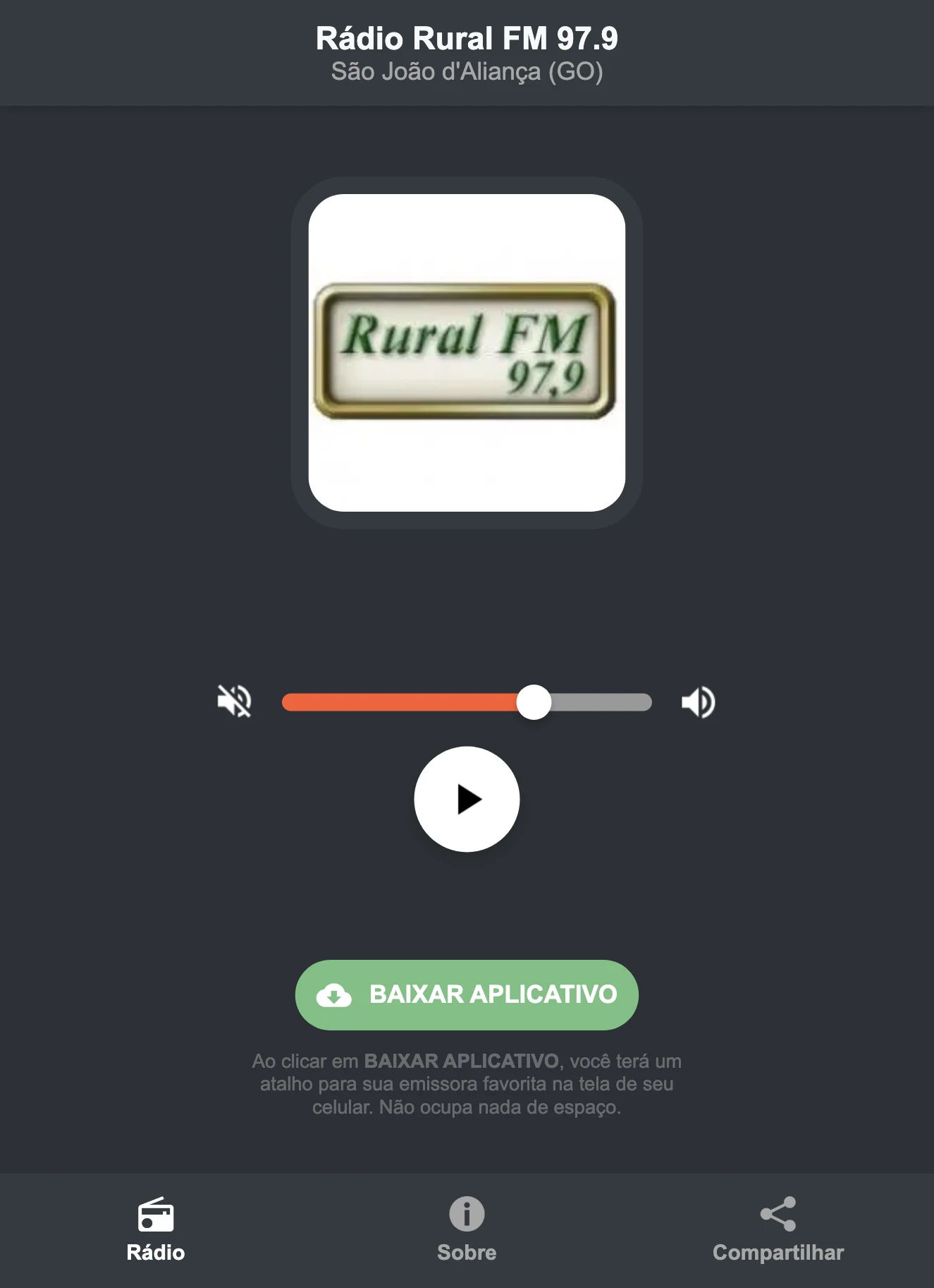 Screenshot do aplicativo da Rádio Rural FM 97.9