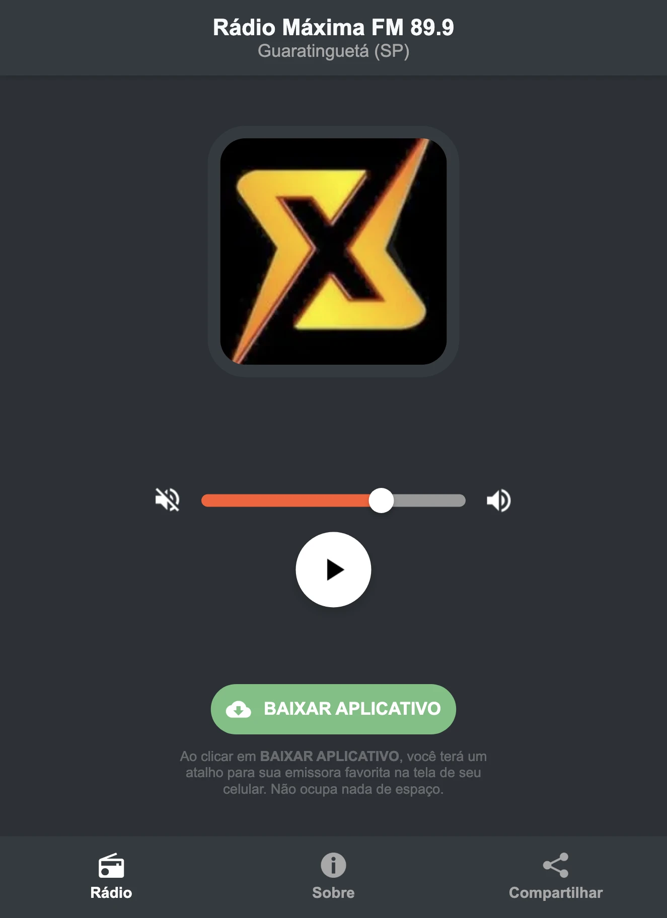 Screenshot do aplicativo da Rádio Máxima FM 89.9