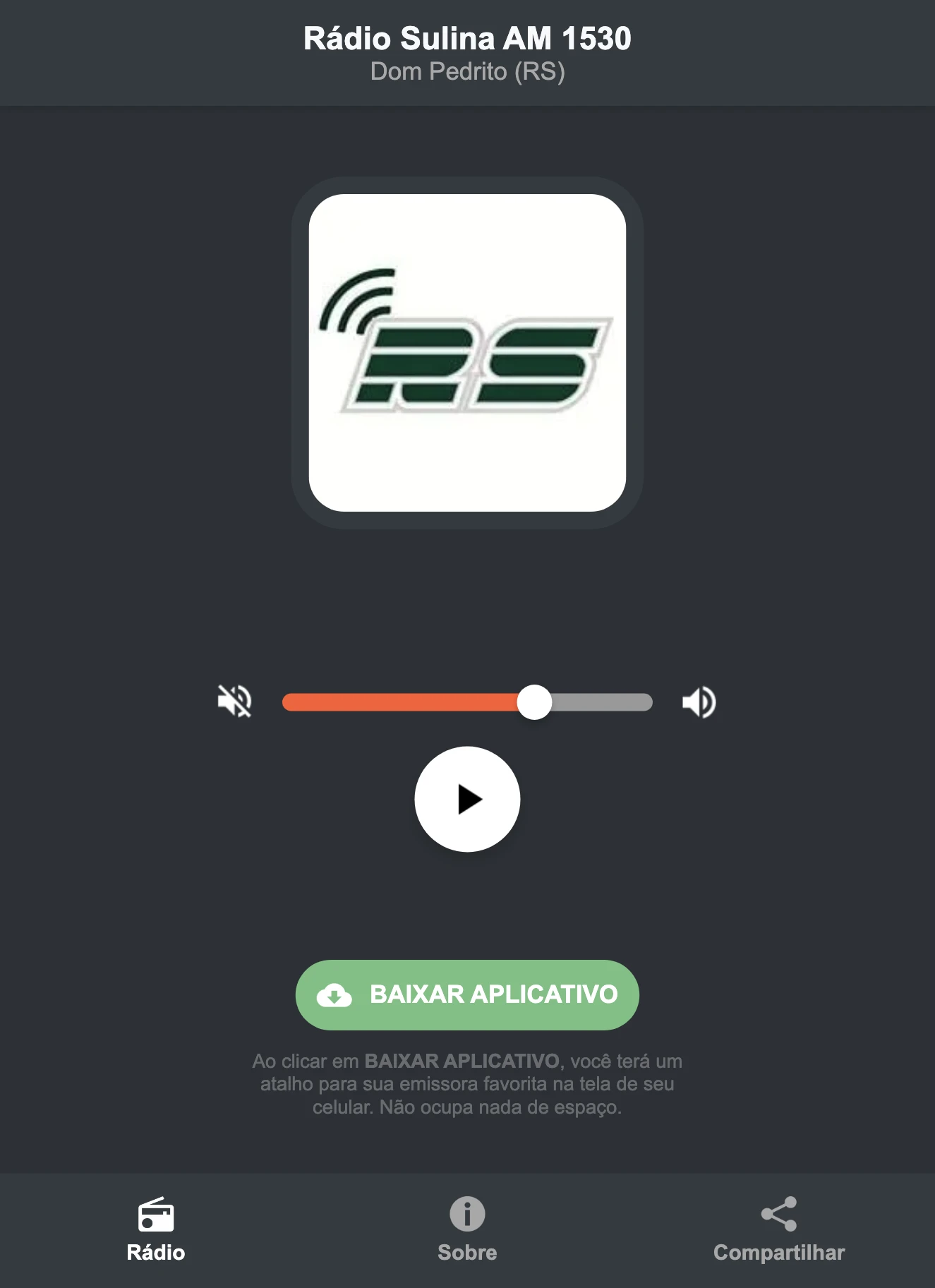 Screenshot do aplicativo da Rádio Sulina AM 1530