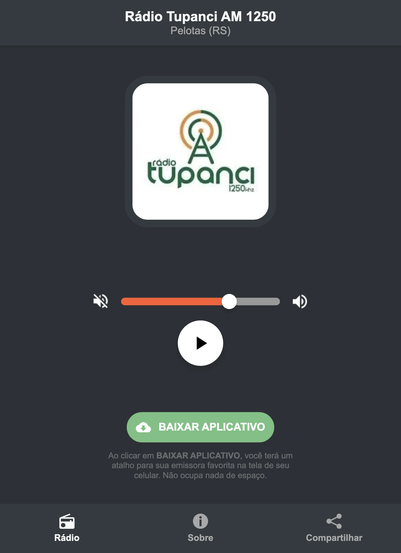 Screenshot do aplicativo da Rádio Tupanci AM 1250