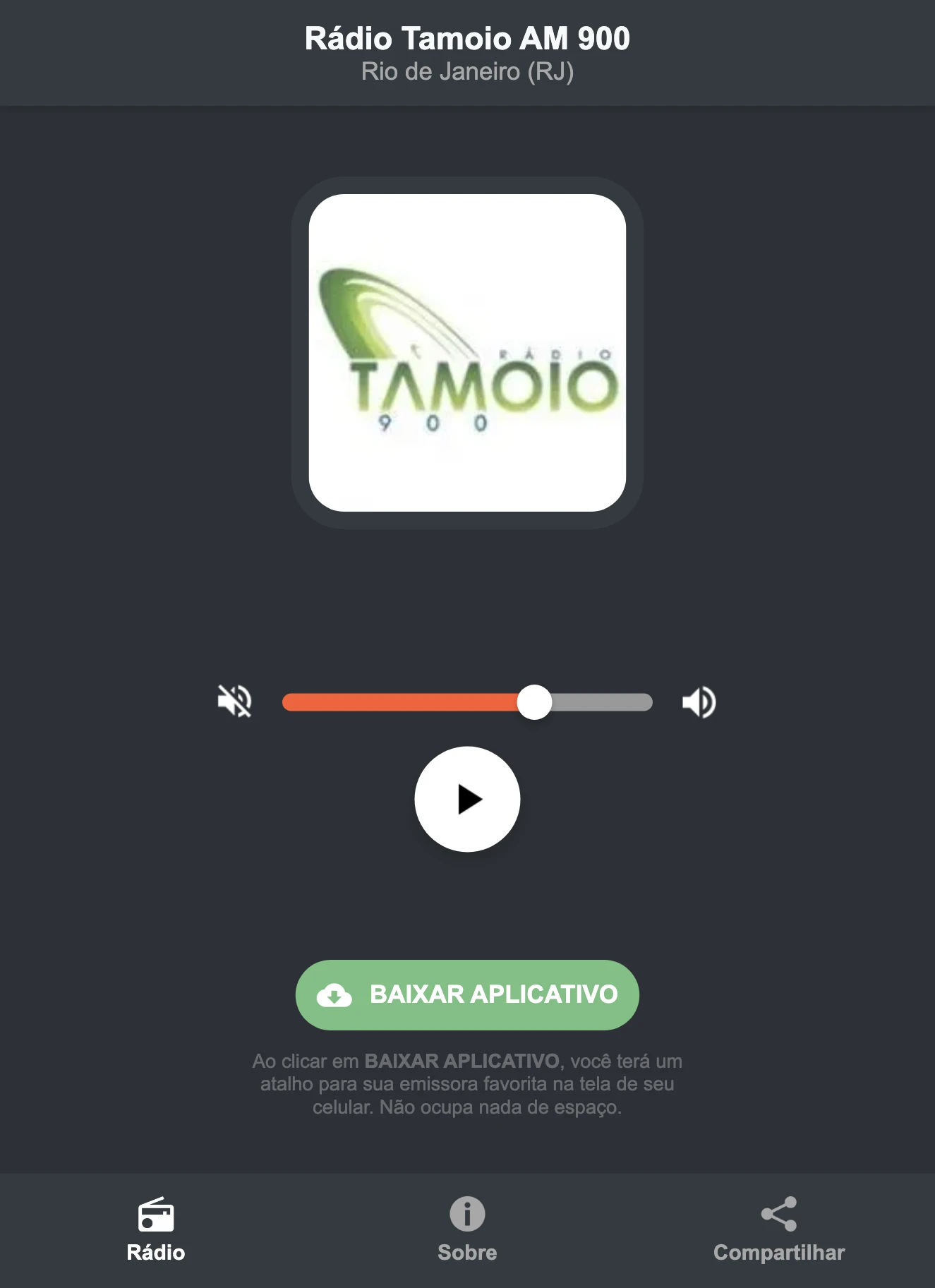 Screenshot do aplicativo da Rádio Tamoio AM 900