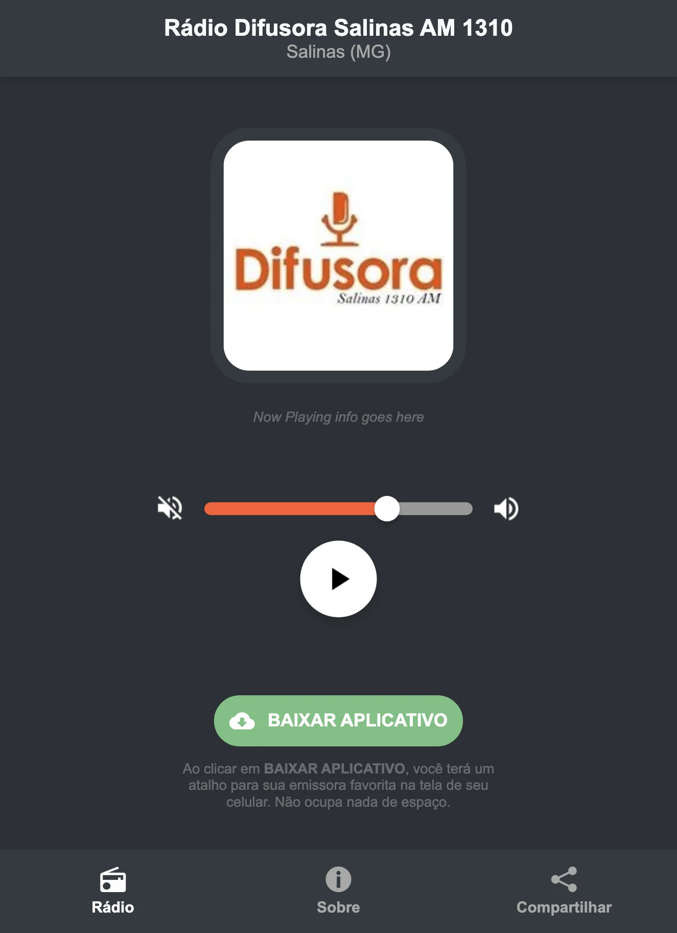 Screenshot do aplicativo da Rádio Difusora Salinas AM 1310