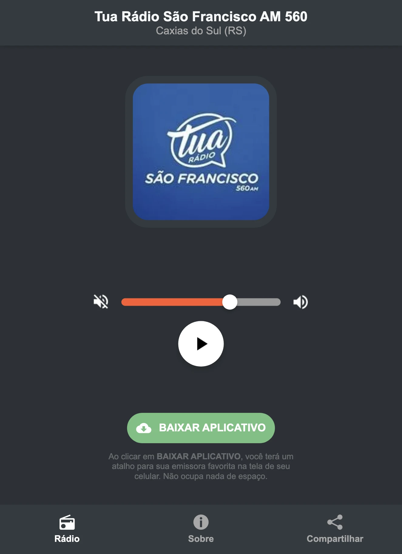 Screenshot do aplicativo da Tua Rádio São Francisco AM 560