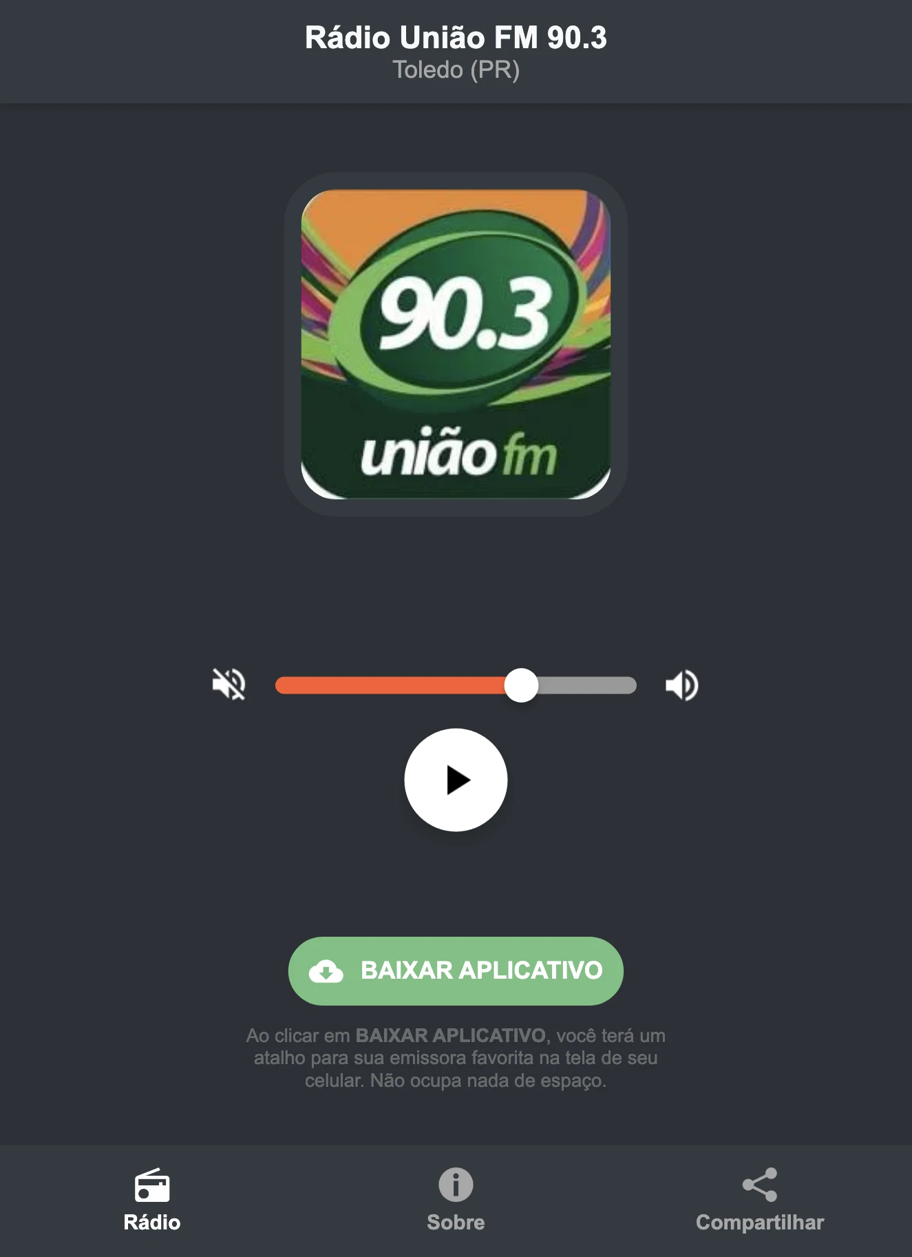 Screenshot do aplicativo da Rádio União FM 90.3