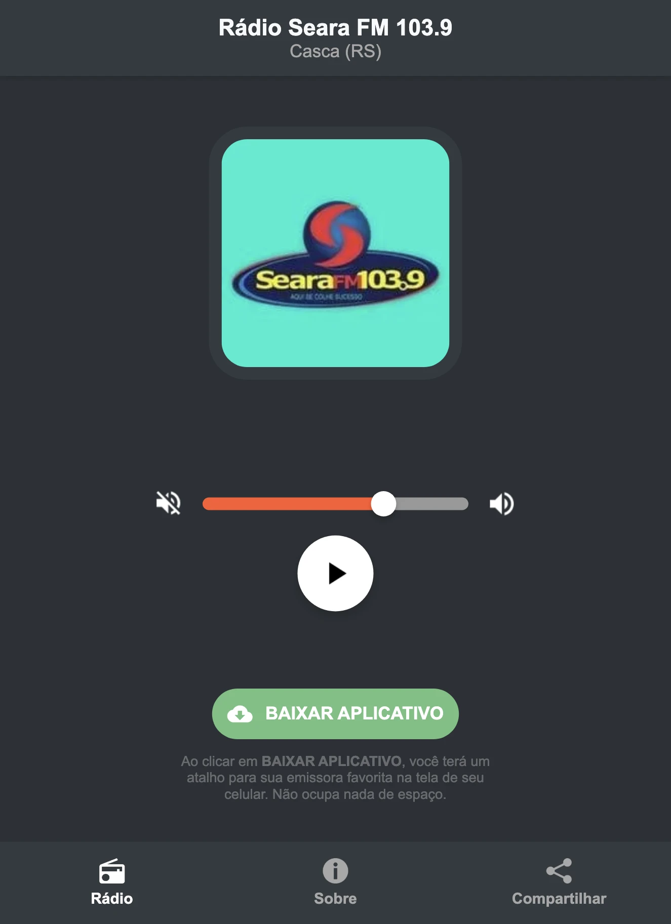 Screenshot do aplicativo da Rádio Seara FM 103.9