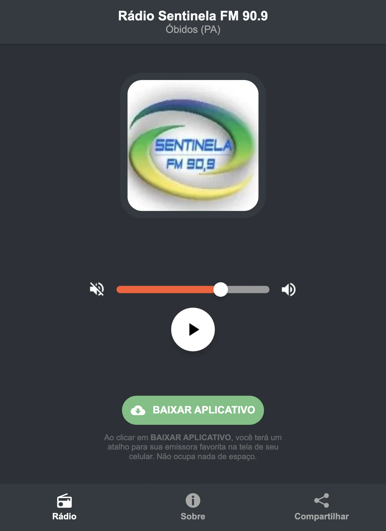 Screenshot do aplicativo da Rádio Sentinela FM 90.9