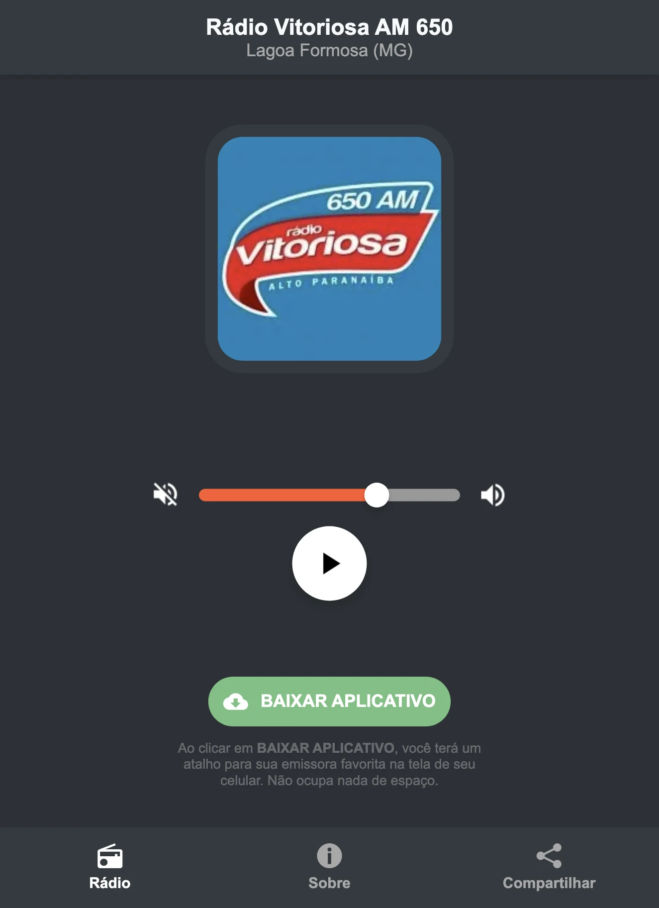 Screenshot do aplicativo da Rádio Vitoriosa AM 650