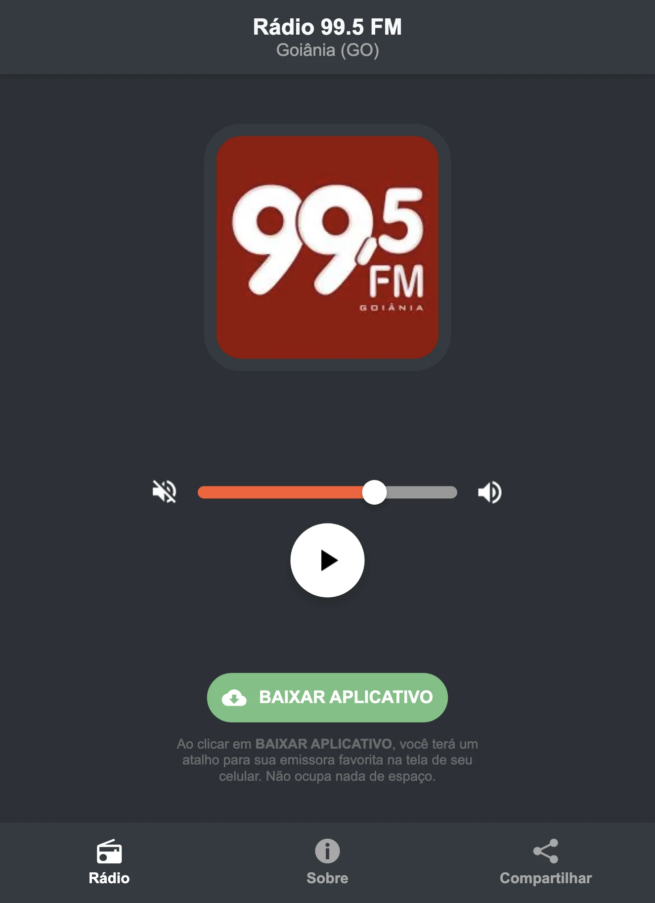 Screenshot do aplicativo da Rádio 99.5 FM