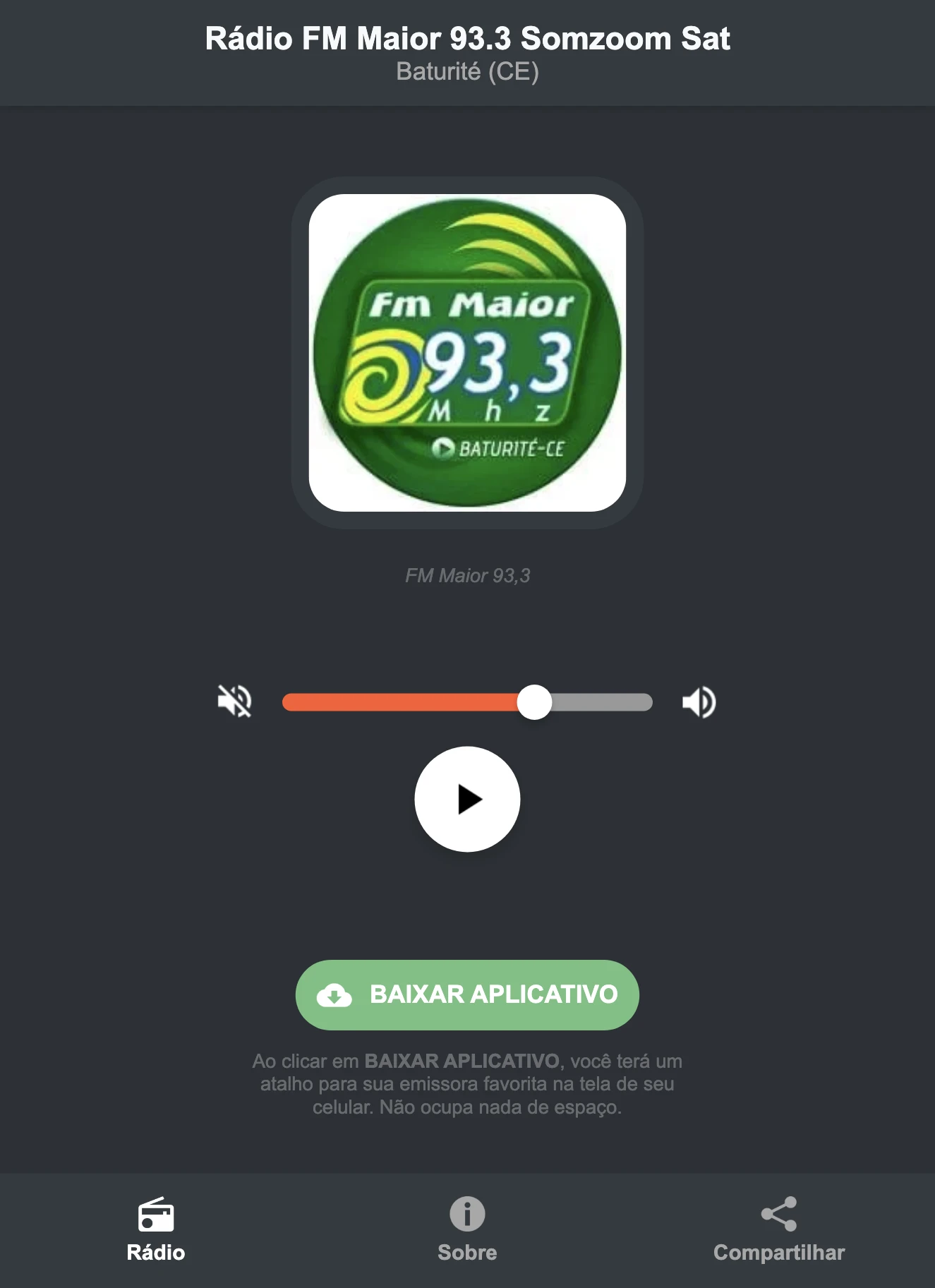 Screenshot do aplicativo da Rádio FM Maior 93.3 Somzoom Sat