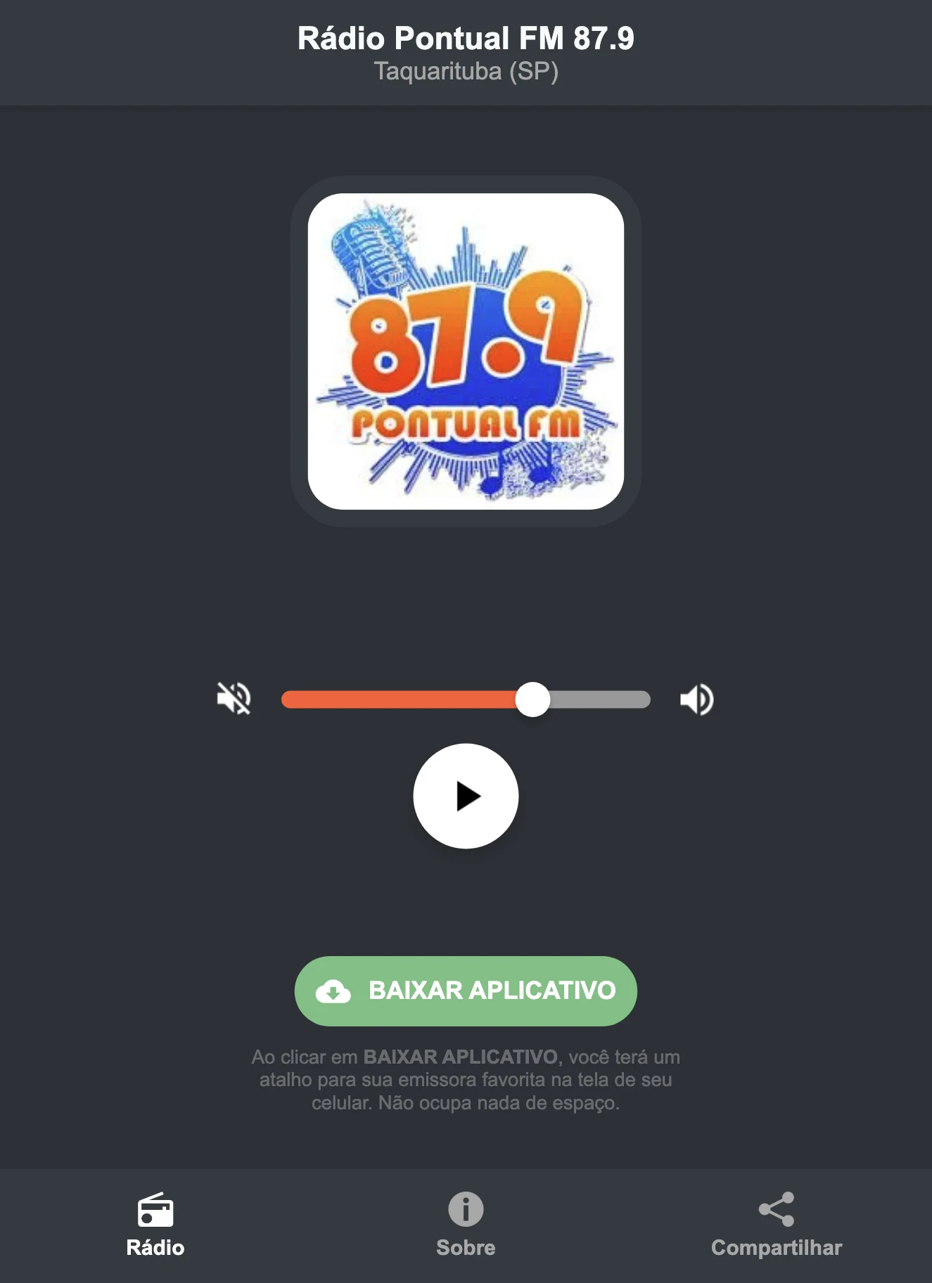 Screenshot do aplicativo da Rádio Pontual FM 87.9