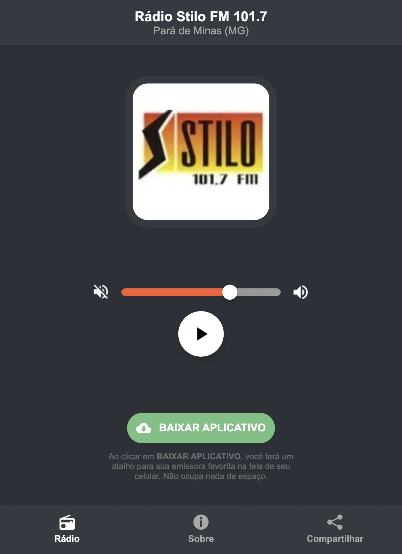 Screenshot do aplicativo da Rádio Stilo FM 101.7