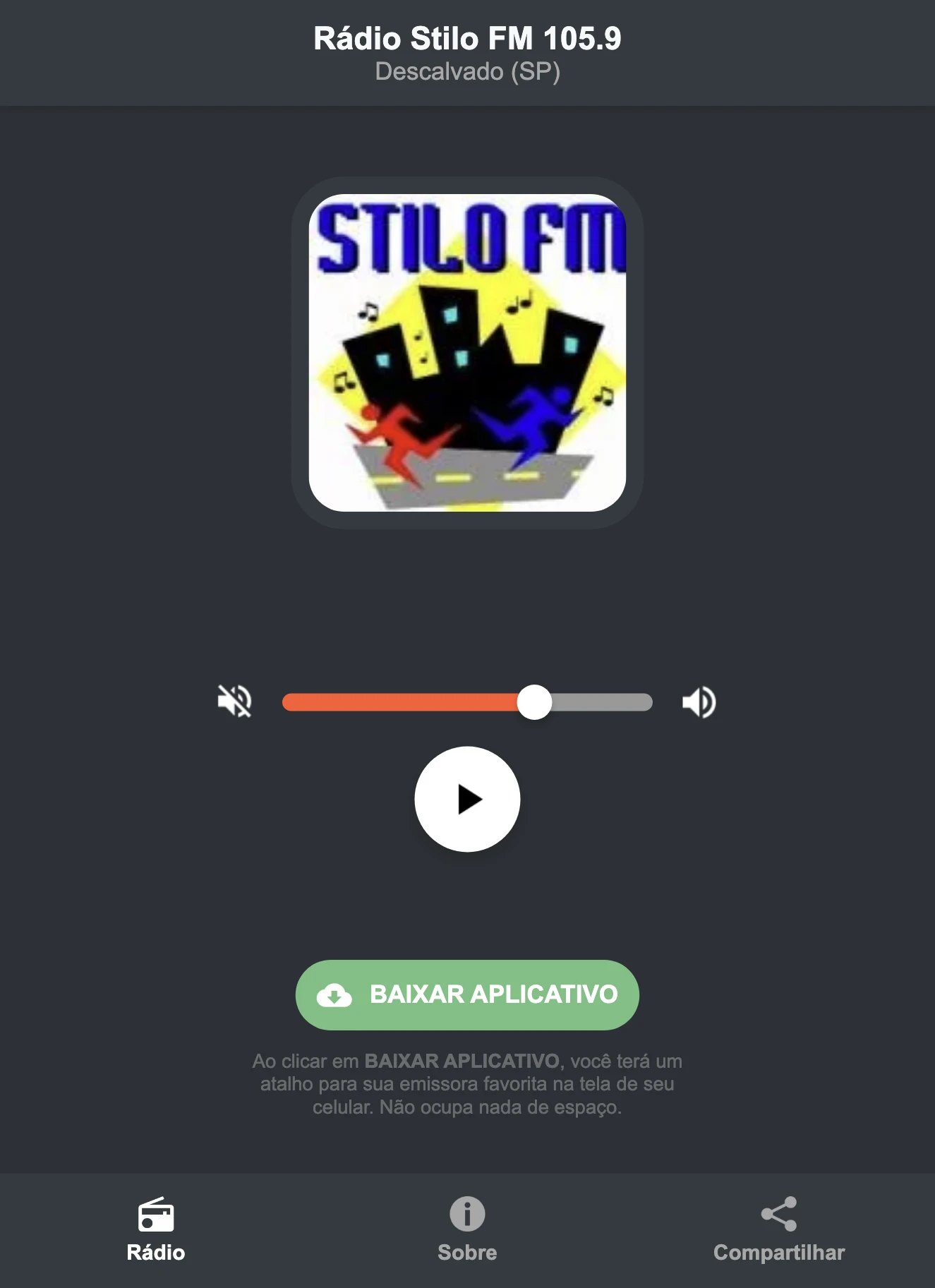 Screenshot do aplicativo da Rádio Stilo FM 105.9