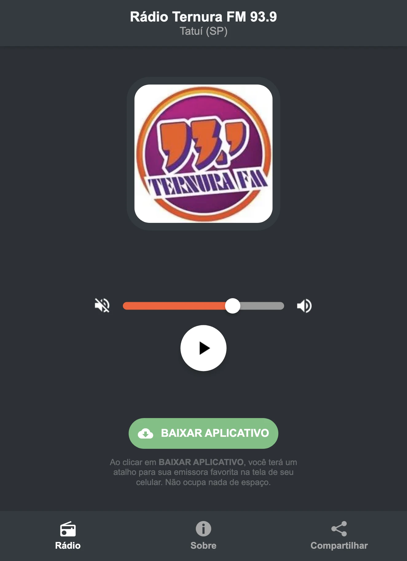 Screenshot do aplicativo da Rádio Ternura FM 93.9