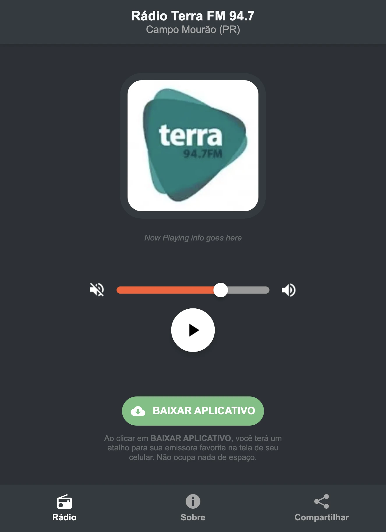 Screenshot do aplicativo da Rádio Terra FM 94.7