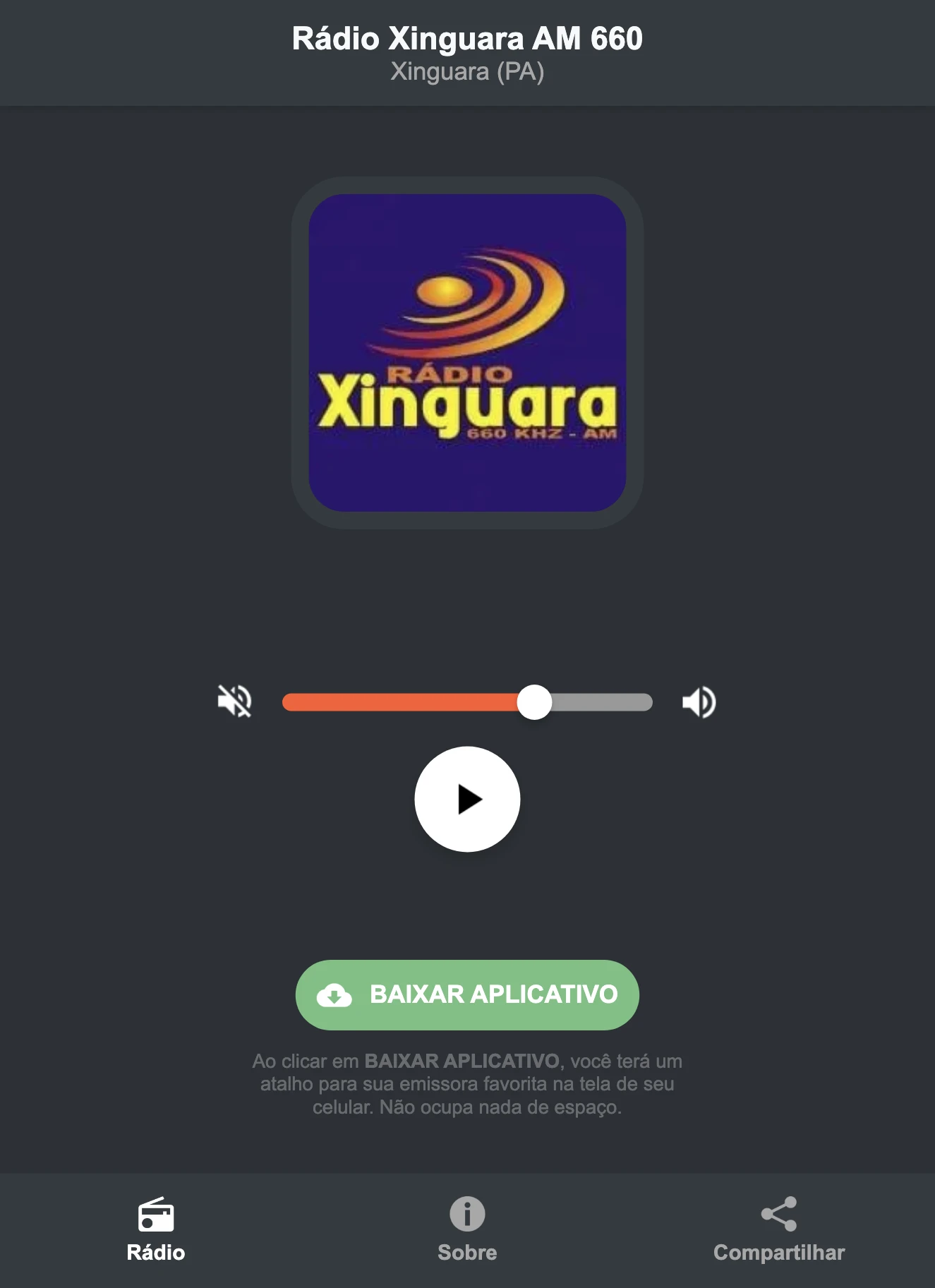 Screenshot do aplicativo da Rádio Xinguara AM 660