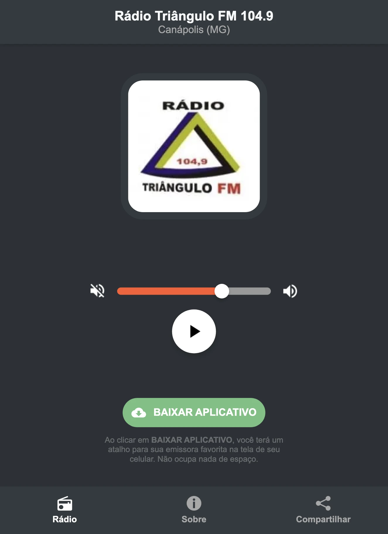 Screenshot do aplicativo da Rádio Triângulo FM 104.9