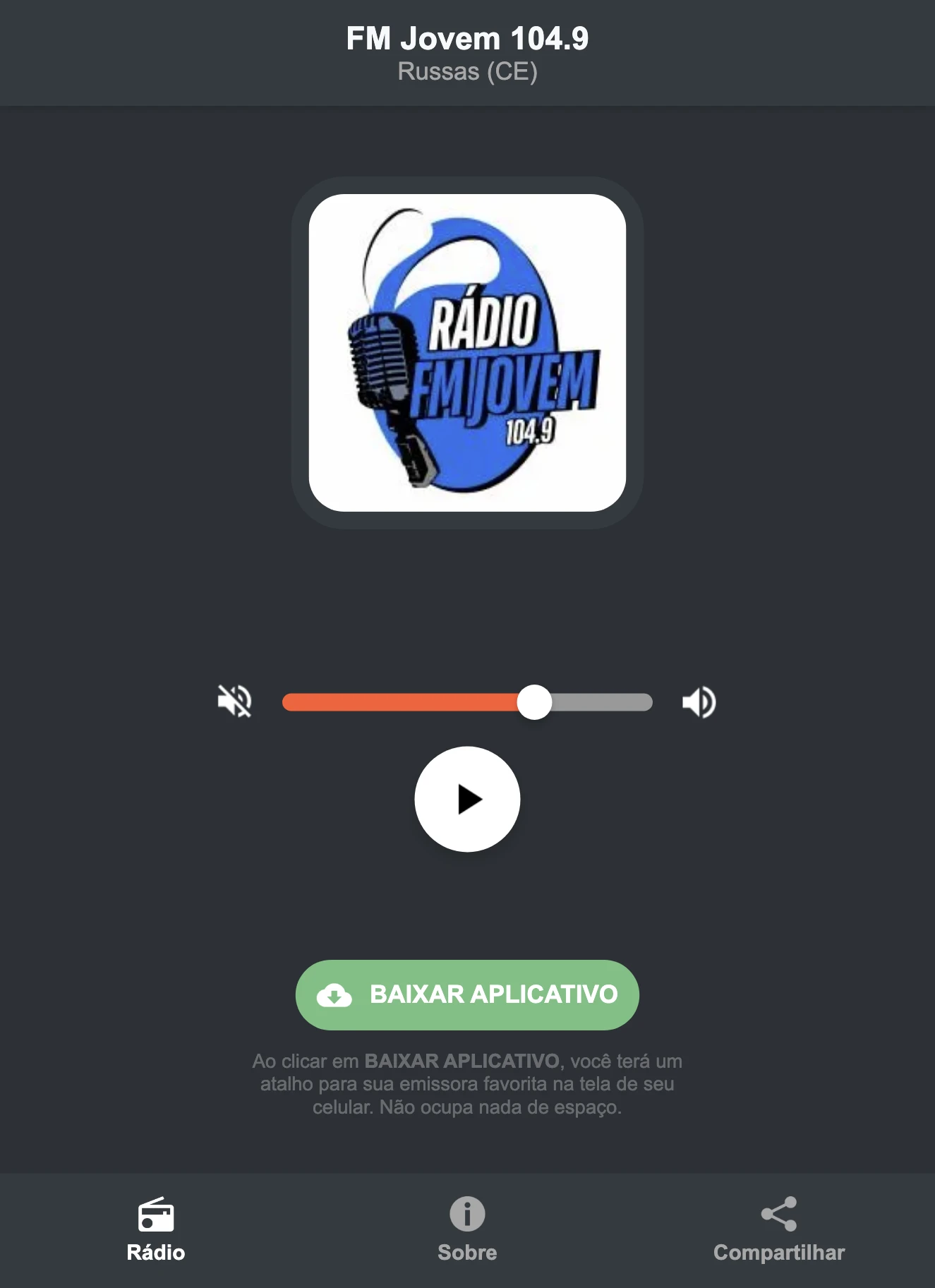 Screenshot do aplicativo da FM Jovem 104.9