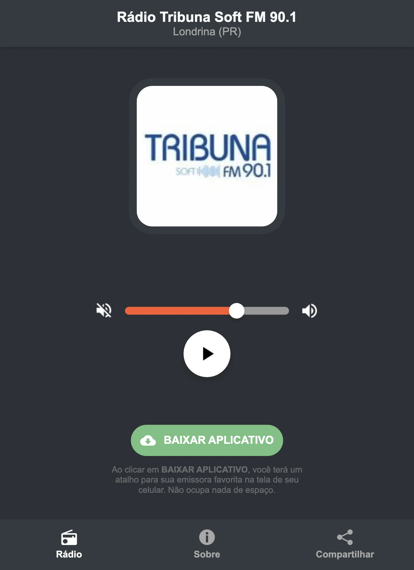Screenshot do aplicativo da Rádio Tribuna Soft FM 90.1