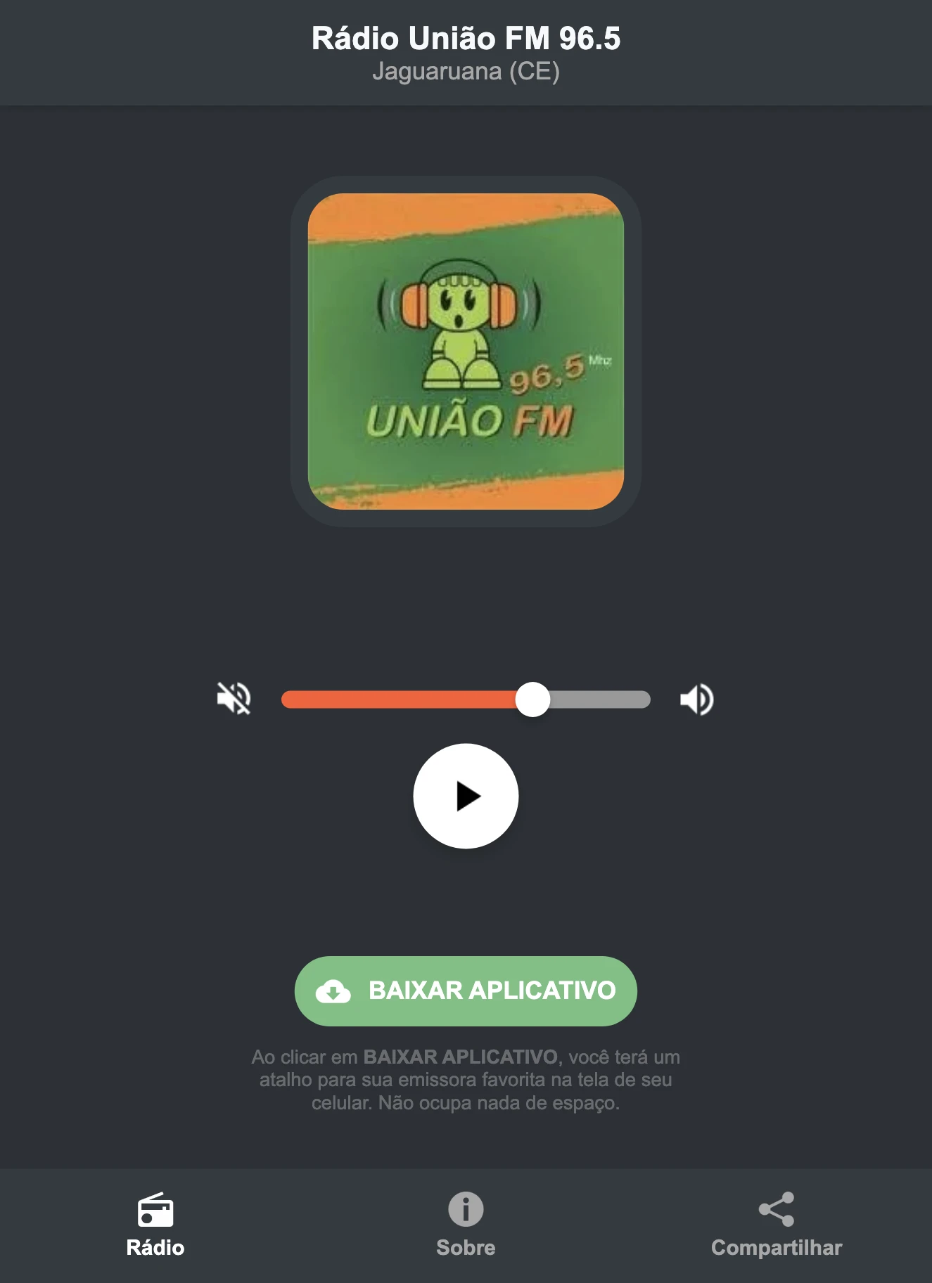 Screenshot do aplicativo da Rádio União FM 96.5