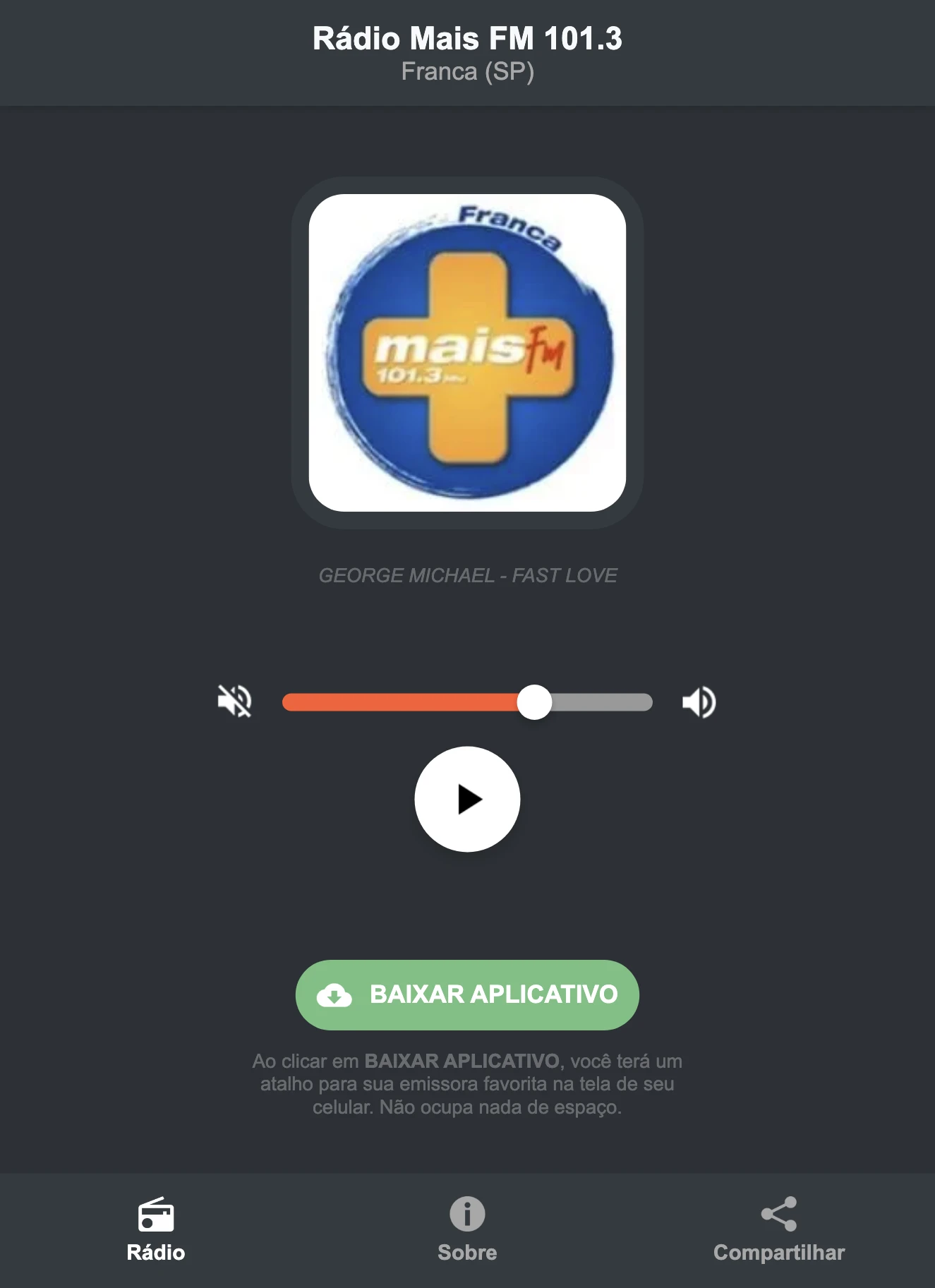 Screenshot do aplicativo da Rádio Mais FM 101.3