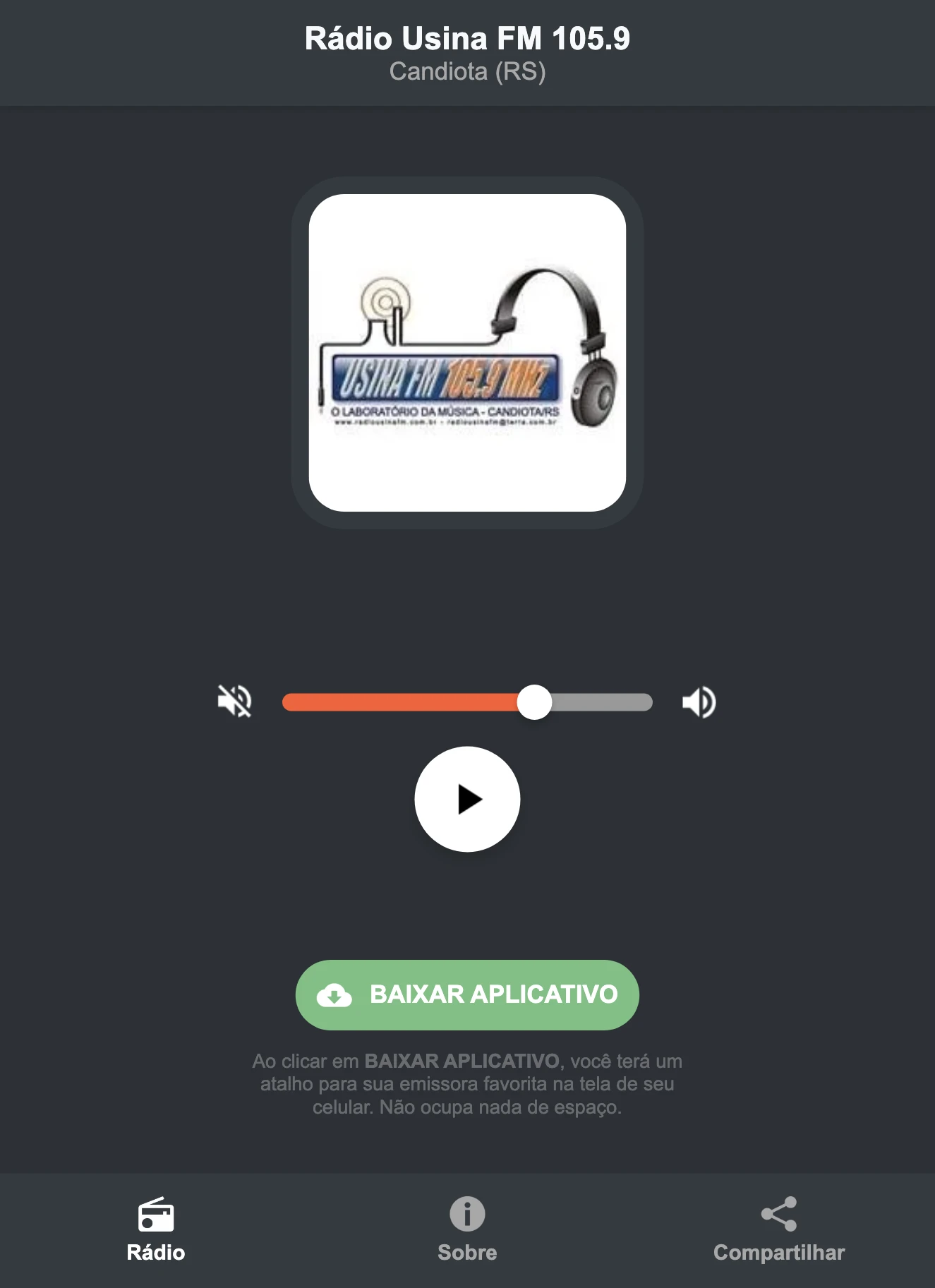 Screenshot do aplicativo da Rádio Usina FM 105.9