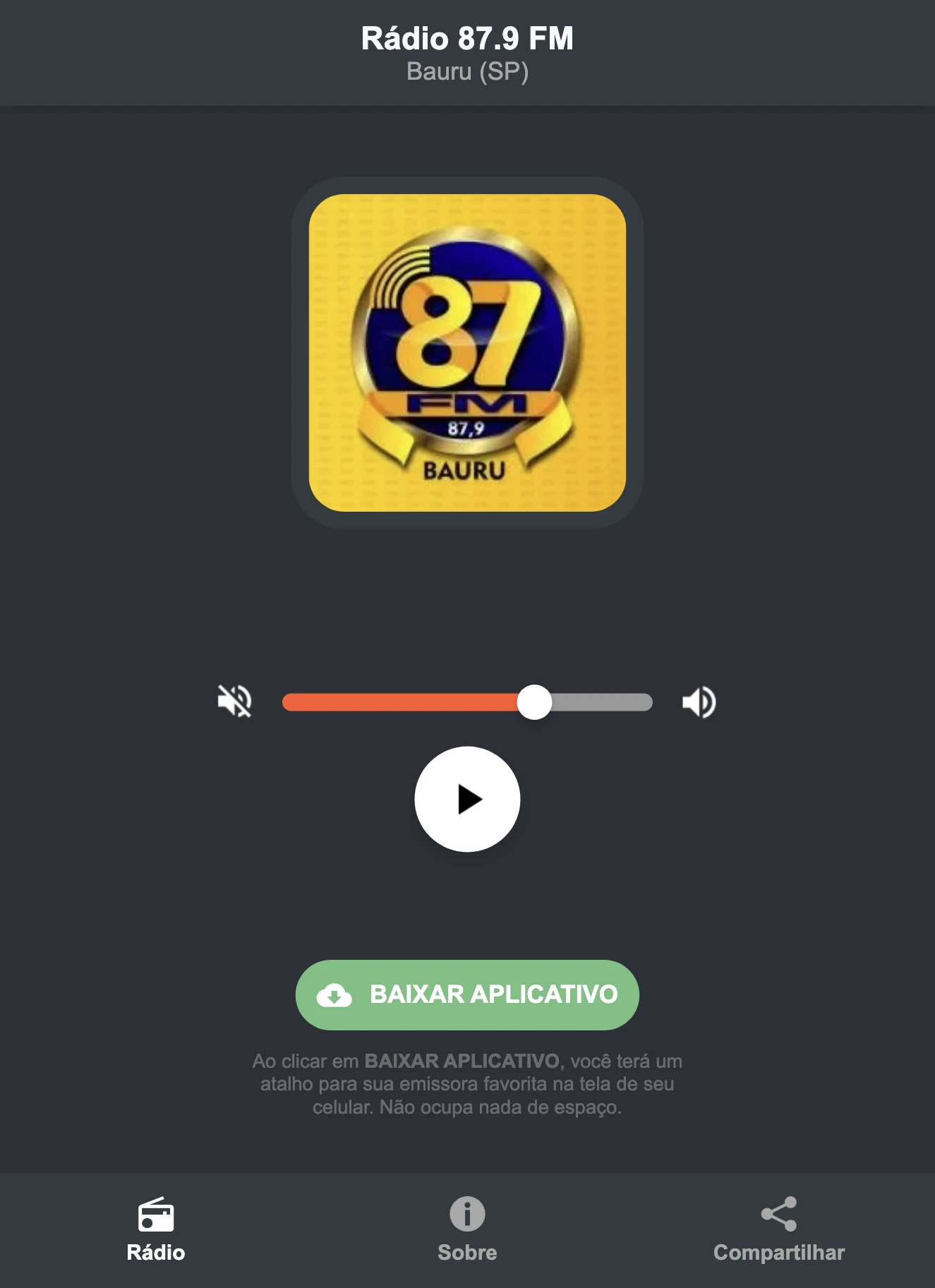 Screenshot do aplicativo da Rádio 87.9 FM