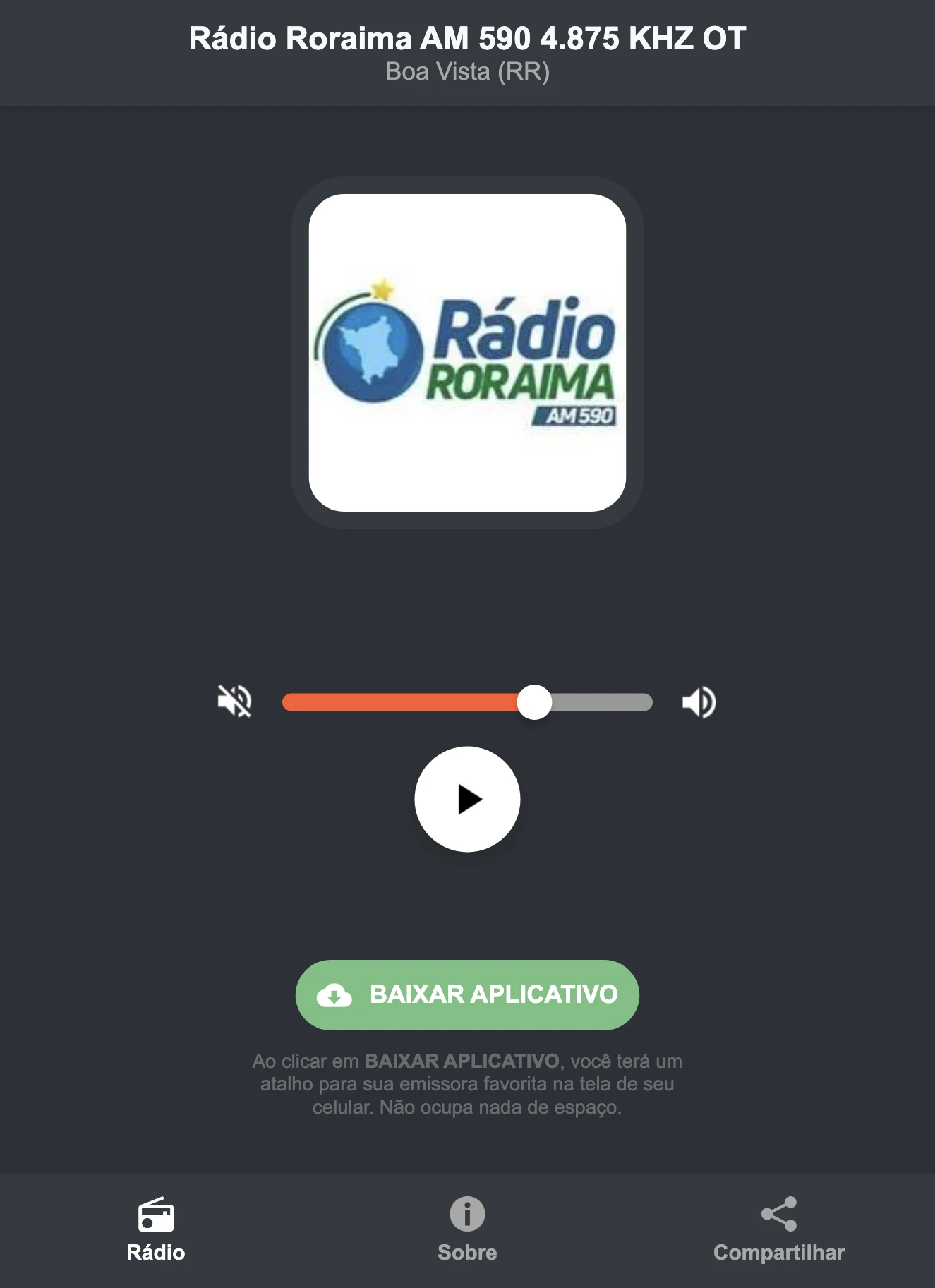 Screenshot do aplicativo da Rádio Roraima AM 590 4.875 KHZ OT