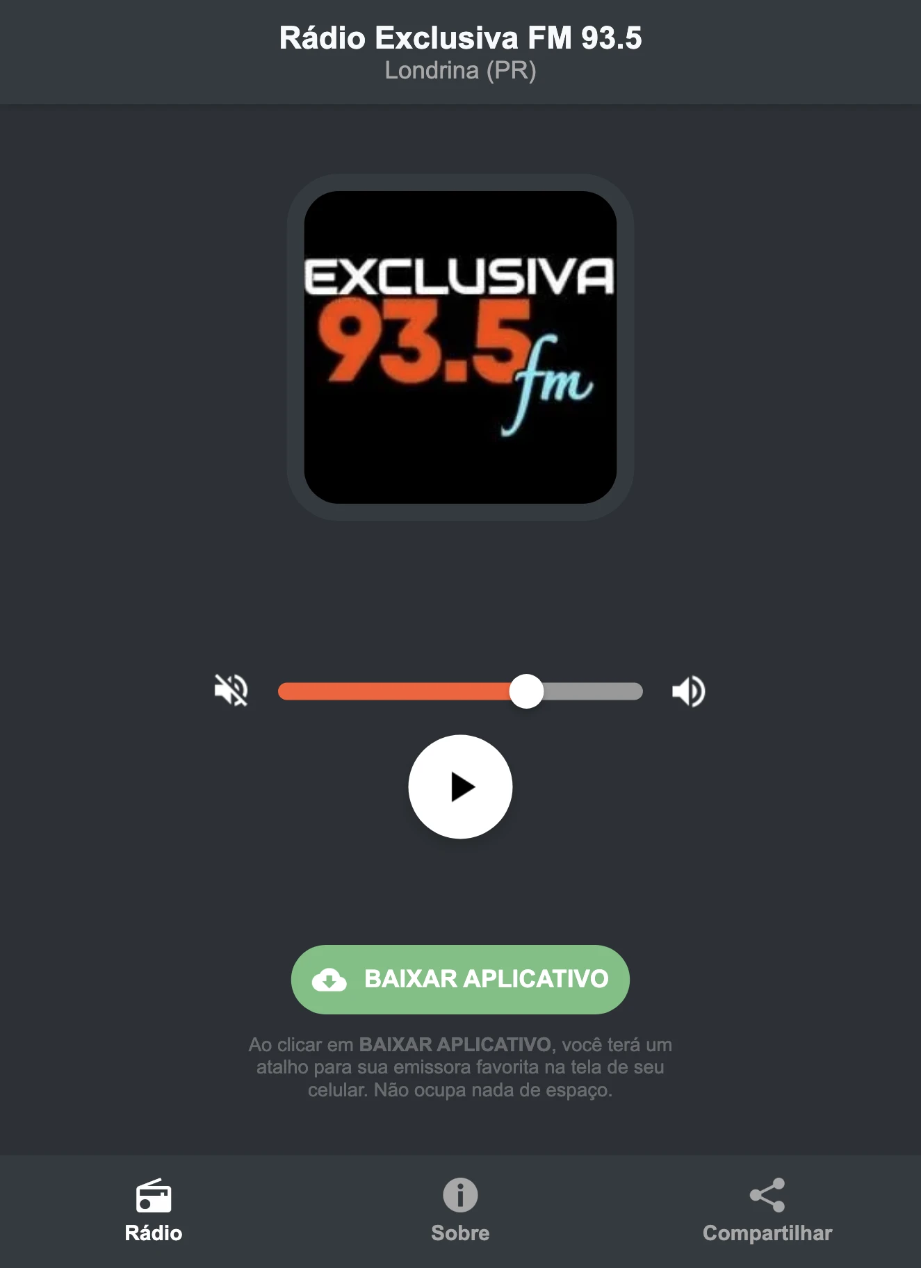 Screenshot do aplicativo da Rádio Exclusiva FM 93.5