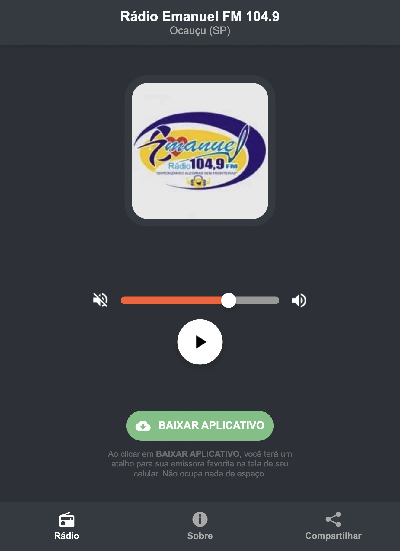 Screenshot do aplicativo da Rádio Emanuel FM 104.9